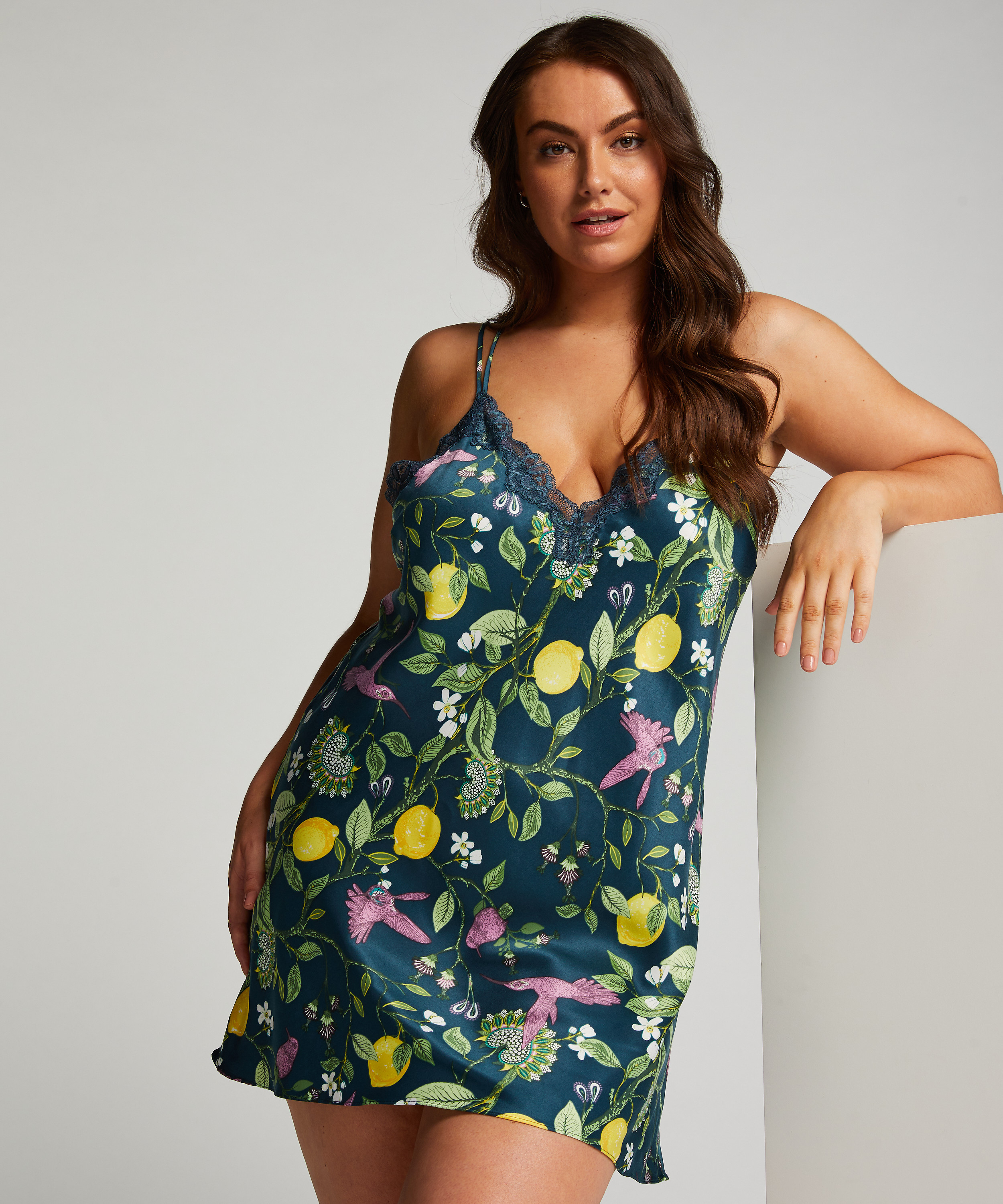 Satin slipdress, Blue, main