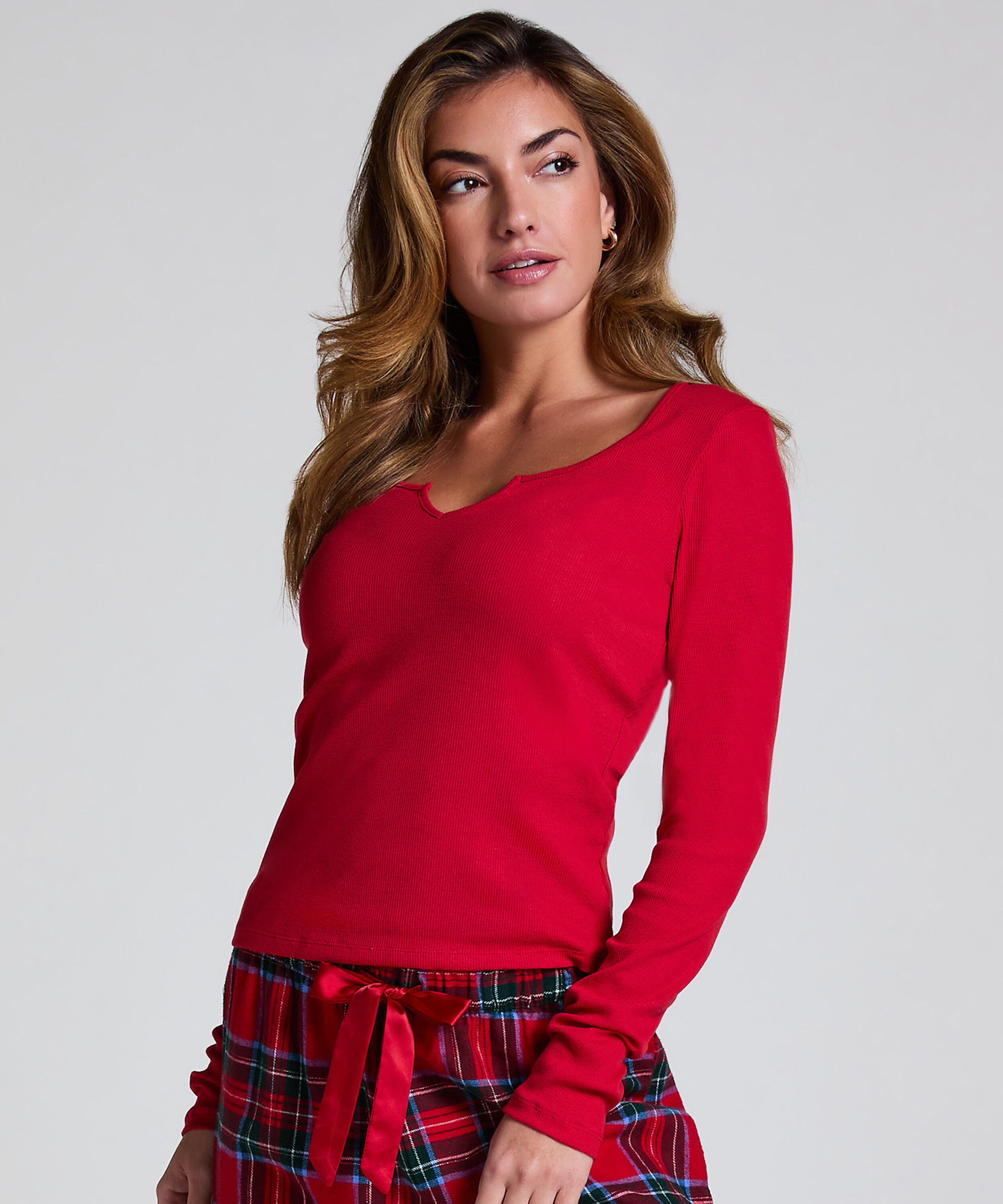 Top V-neck long sleeves, Red
