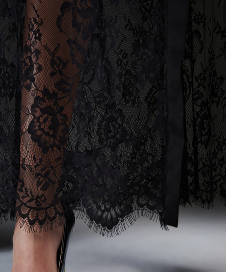 Long Allover Lace Kimono, Black