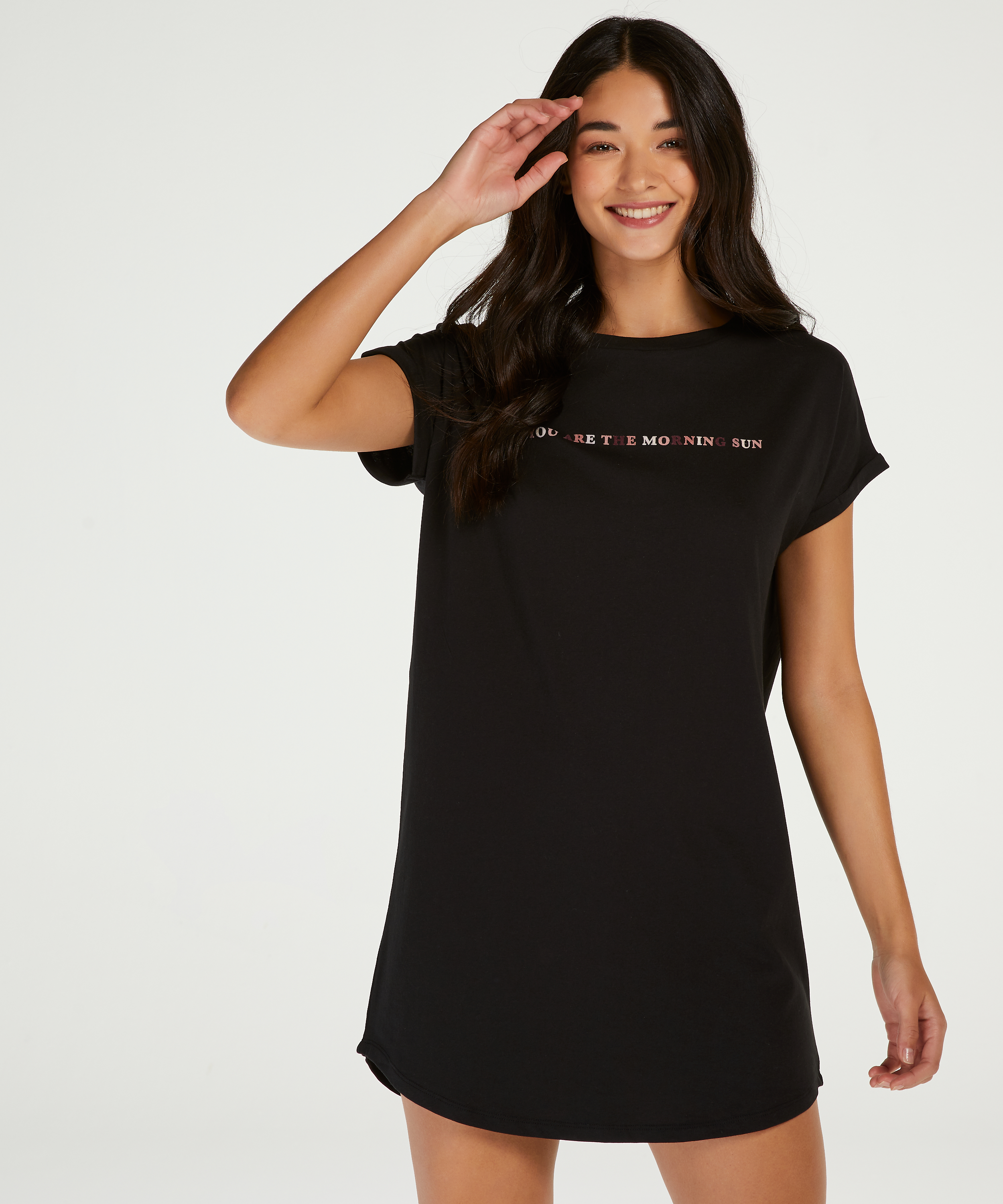 Round Neck Nightshirt, Black, main