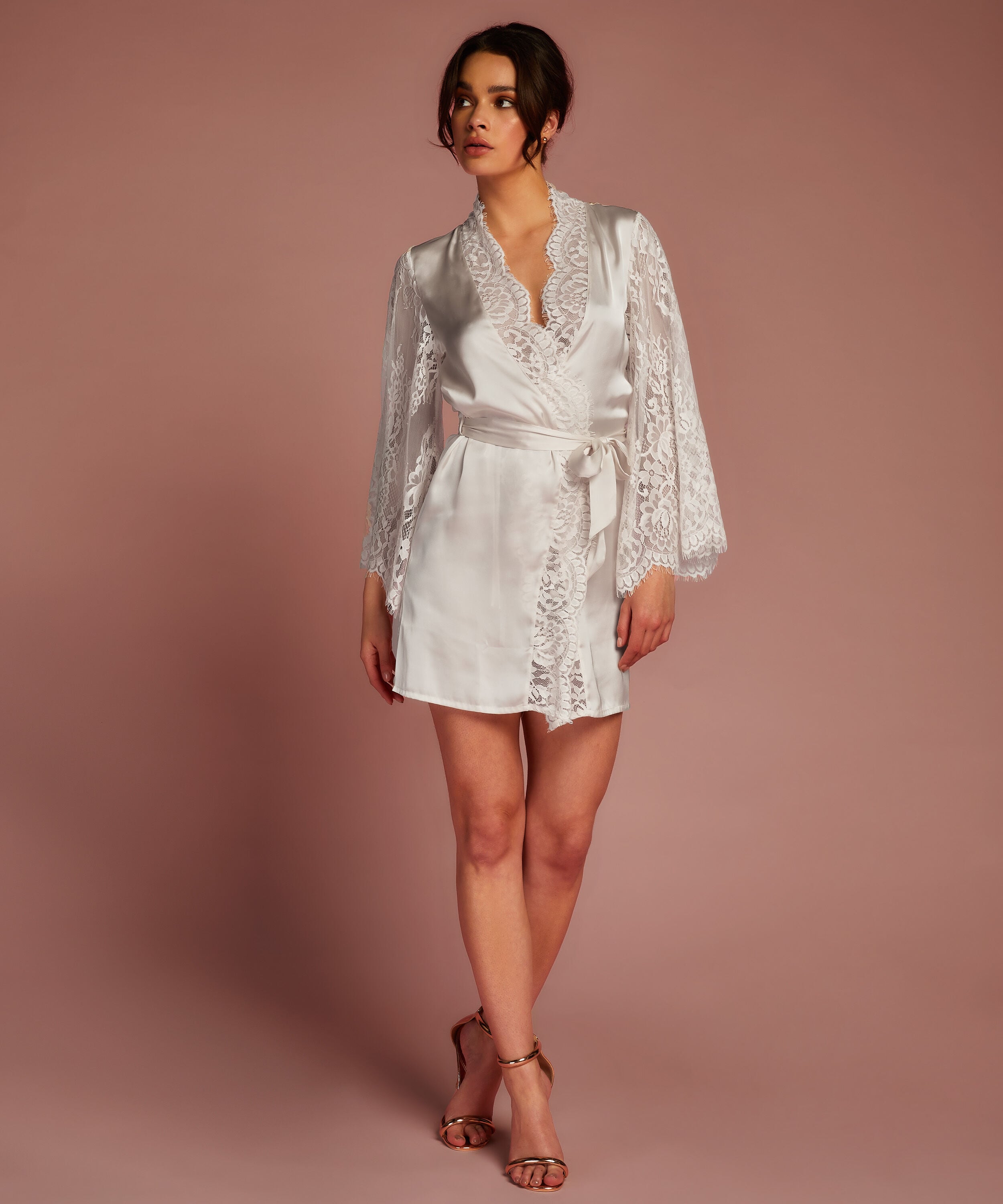 All-Over Lace Kimono, White