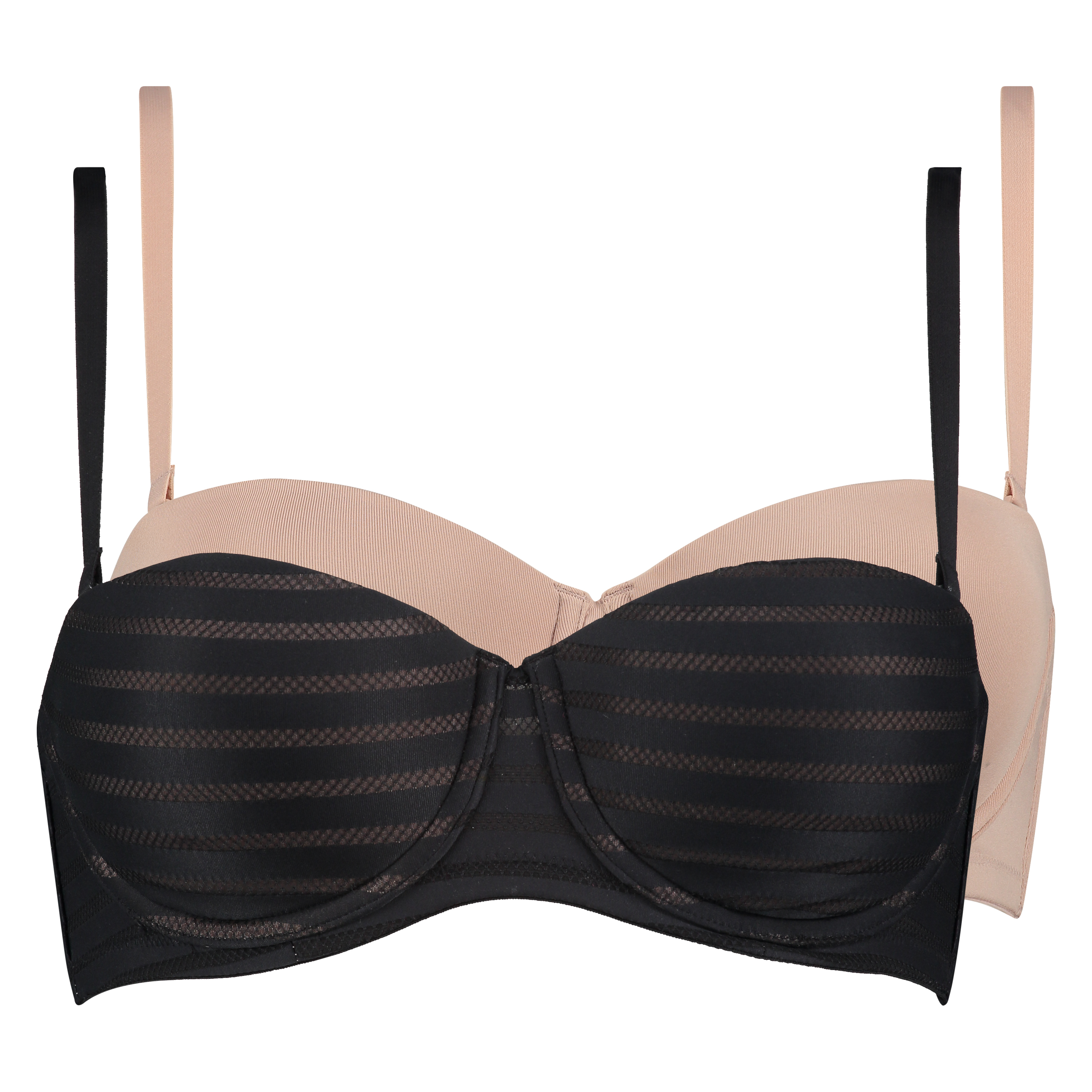 2 Strapless Padded Underwired Bras Lace, Black, main