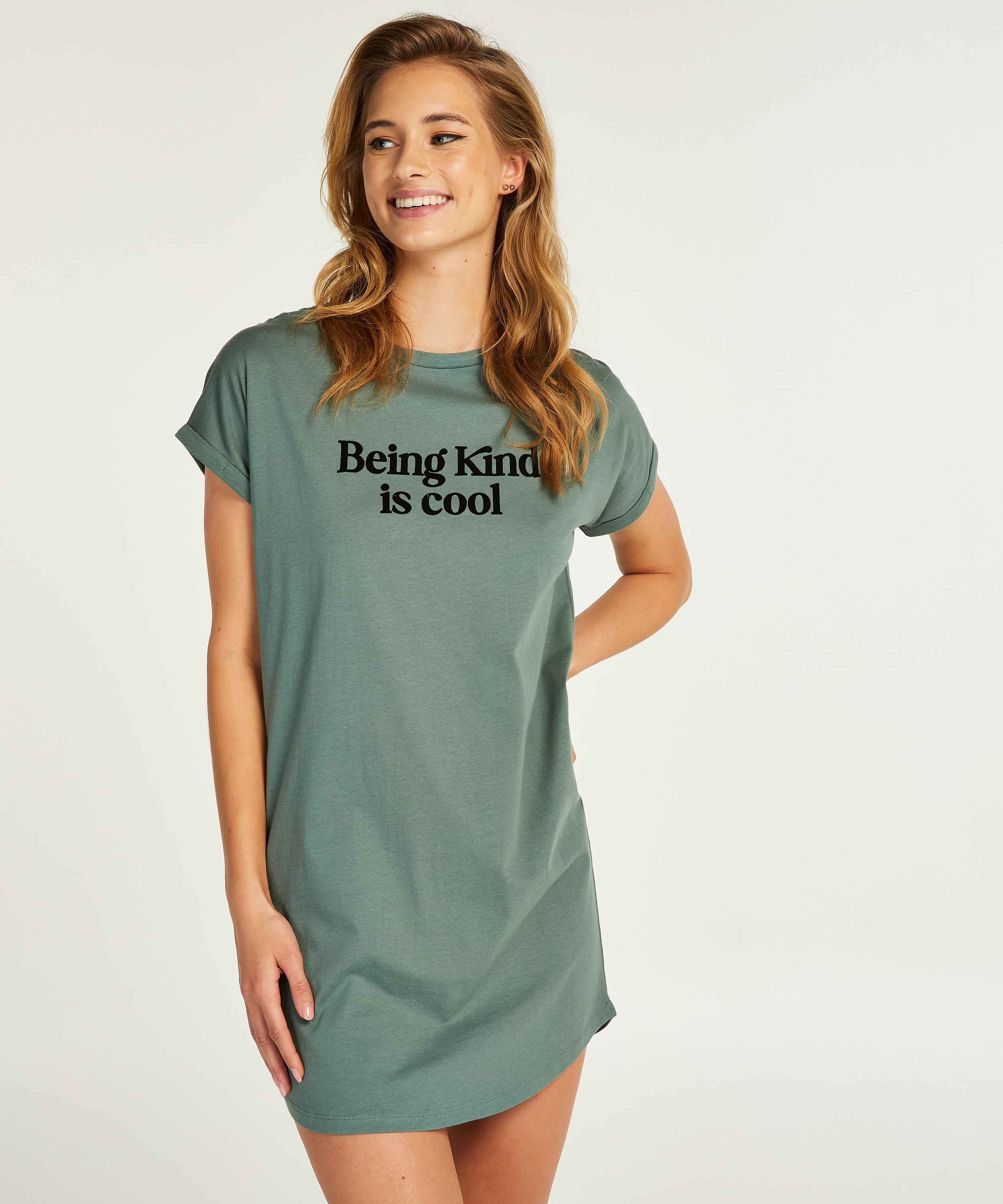 Round Neck Nightshirt, Green, main