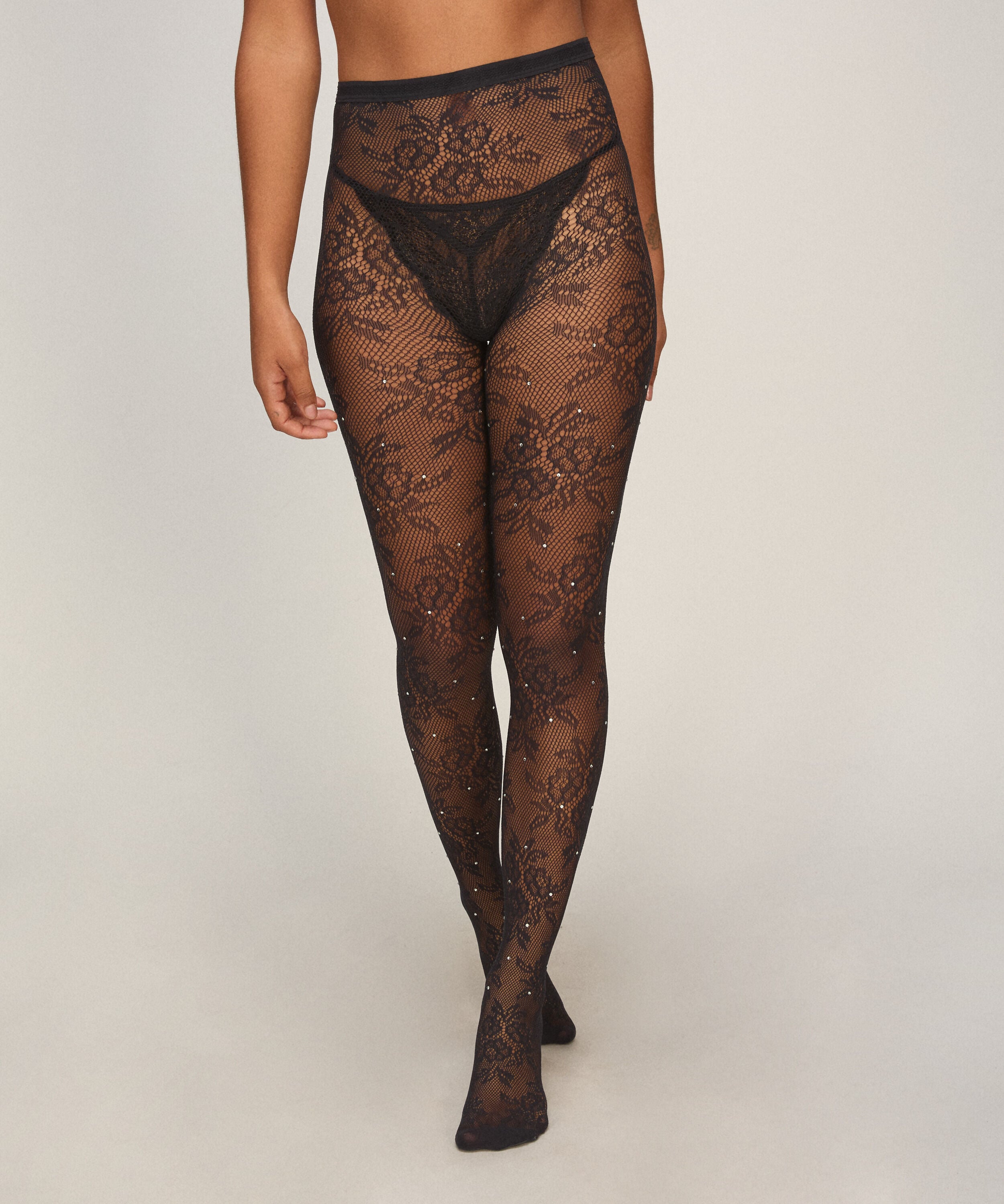 Tight Allover Lace Rhinestones, Black