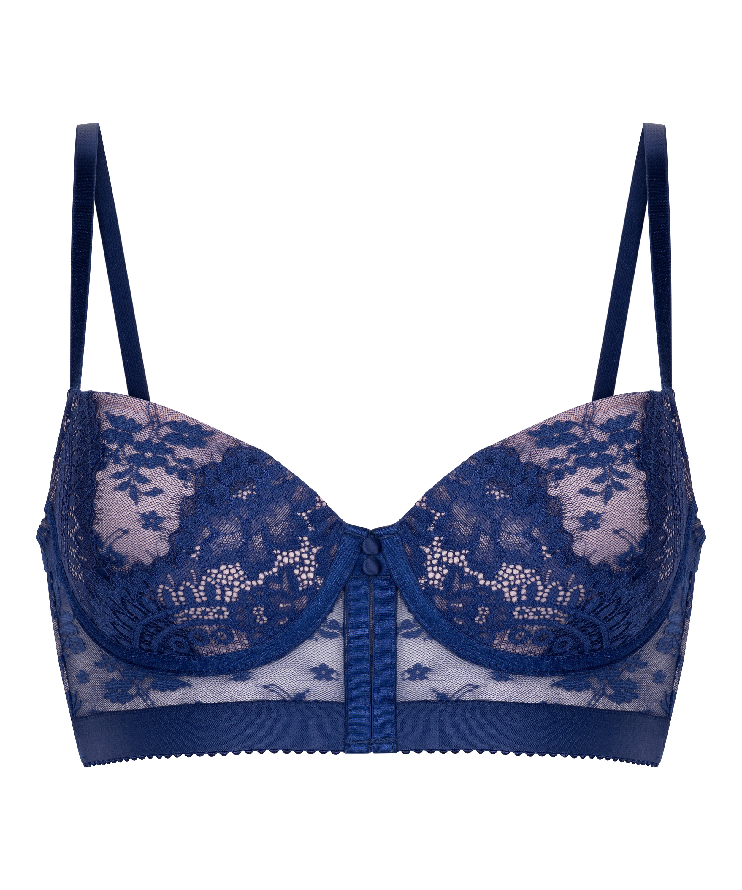 Lou Padded Underwired Longline Bra, Blue, main