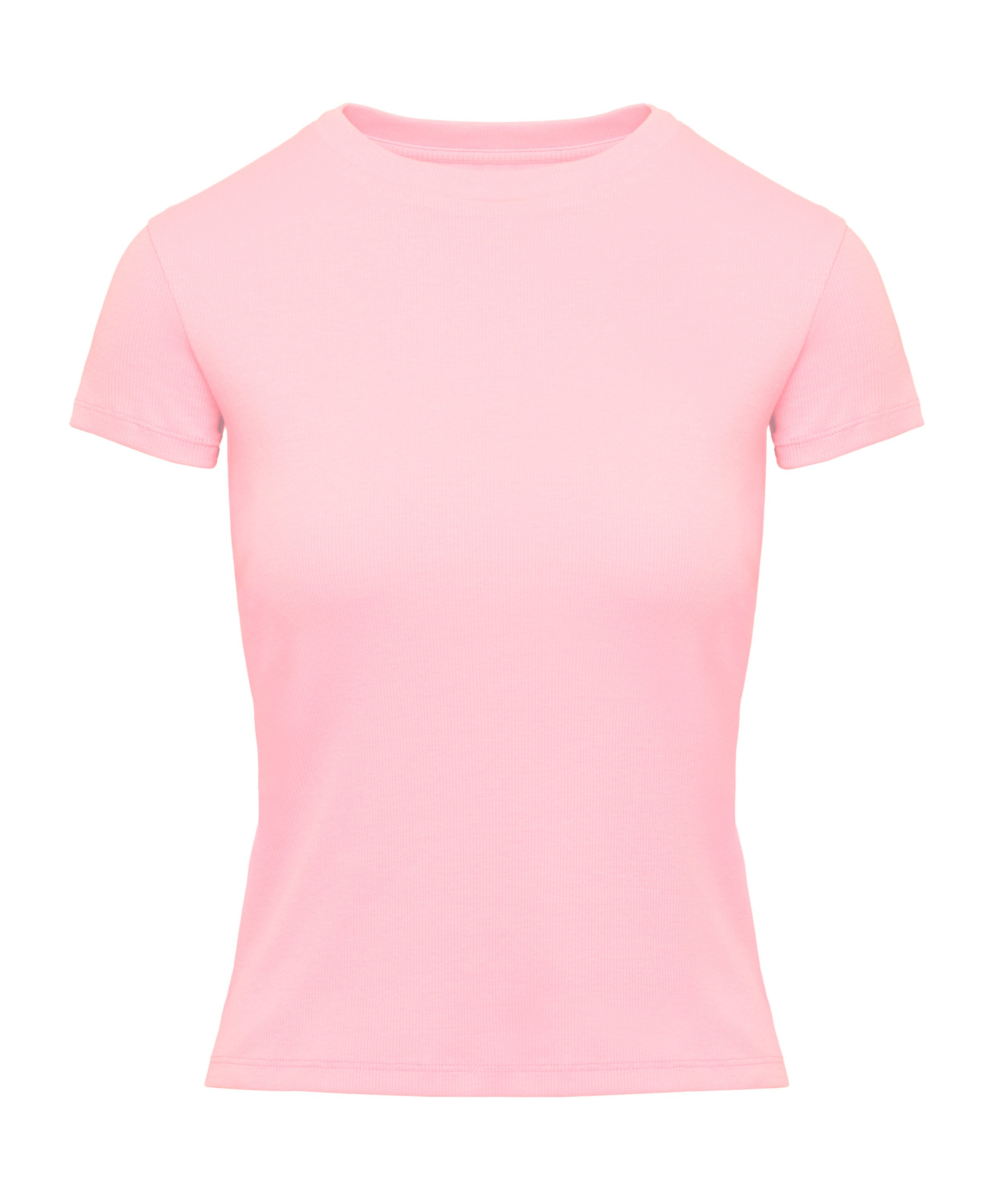 Ribbed Crew Neck Short-Sleeved Pyjama Top, Pink, main