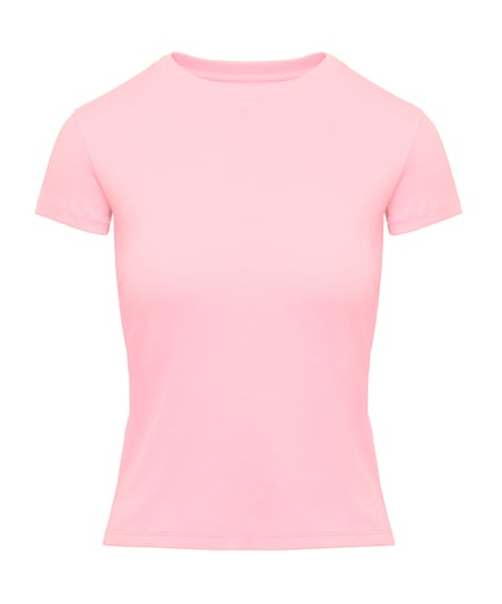 Ribbed Crew Neck Short-Sleeved Pyjama Top, Pink