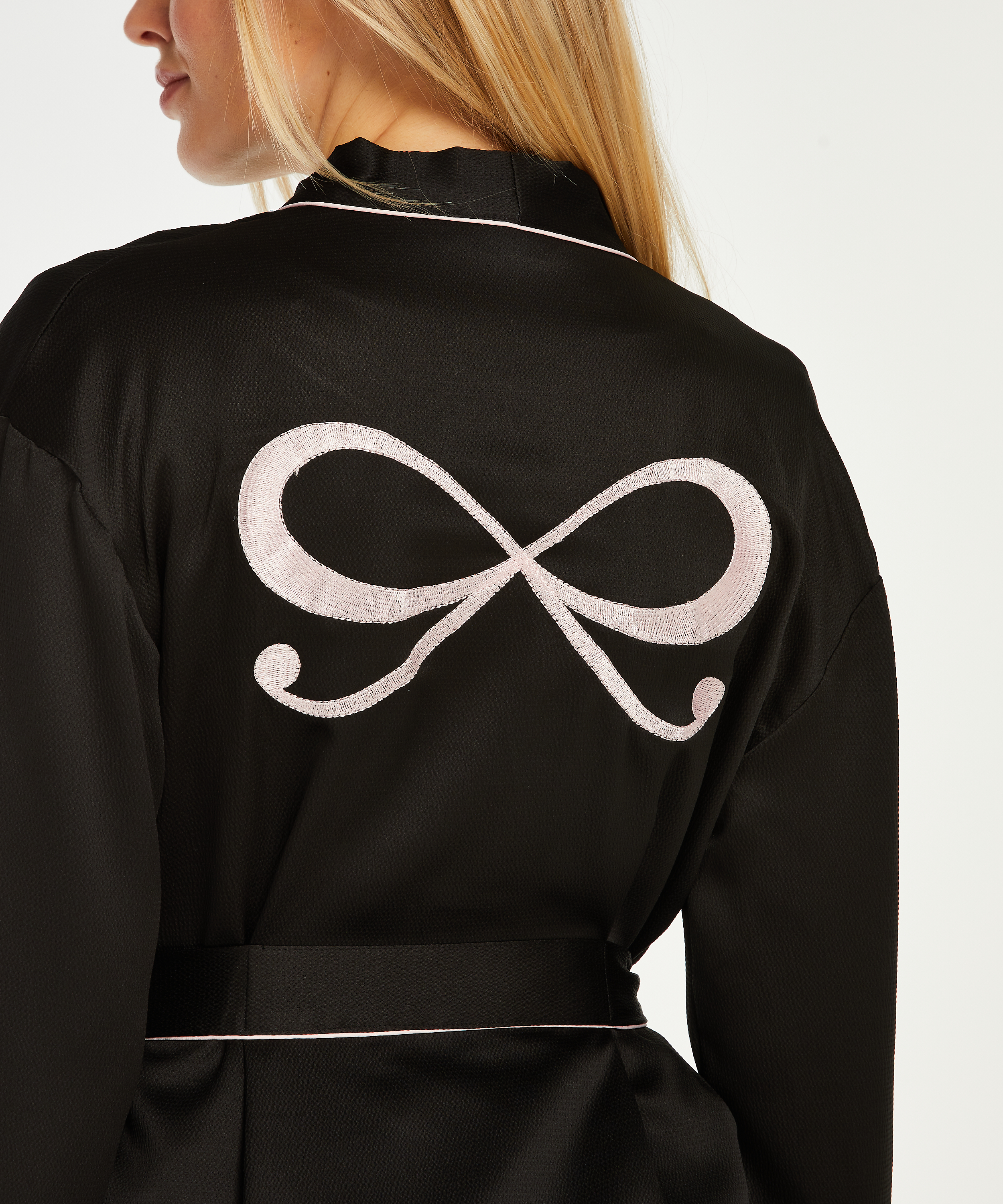 Satin Kimono, Black, main