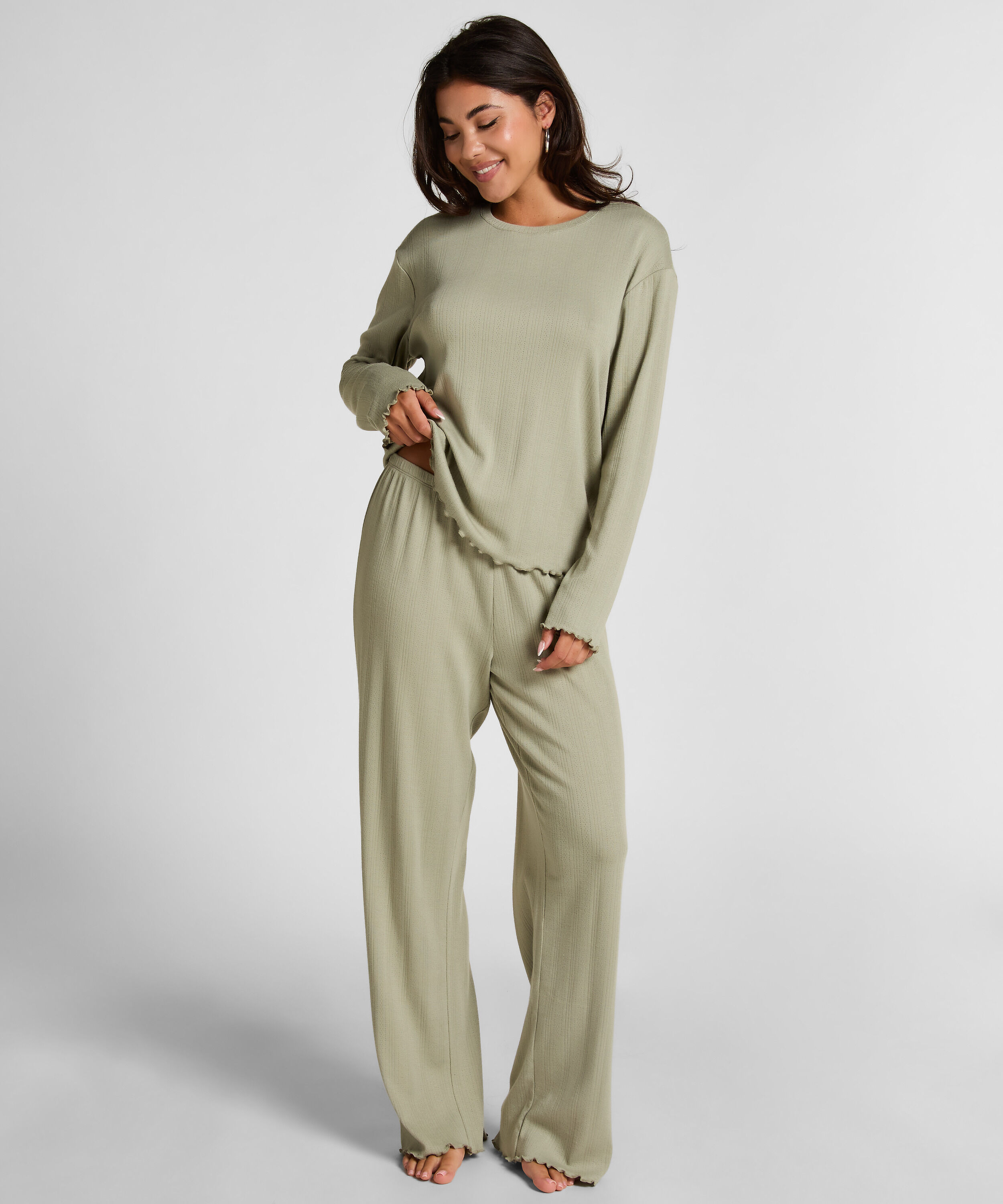 Pyjama Top Loose Pointelle, Green