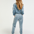 Velour Jogging Pants Pin-tucked, Blue