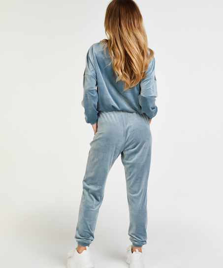 Velour Jogging Pants Pin-tucked, Blue