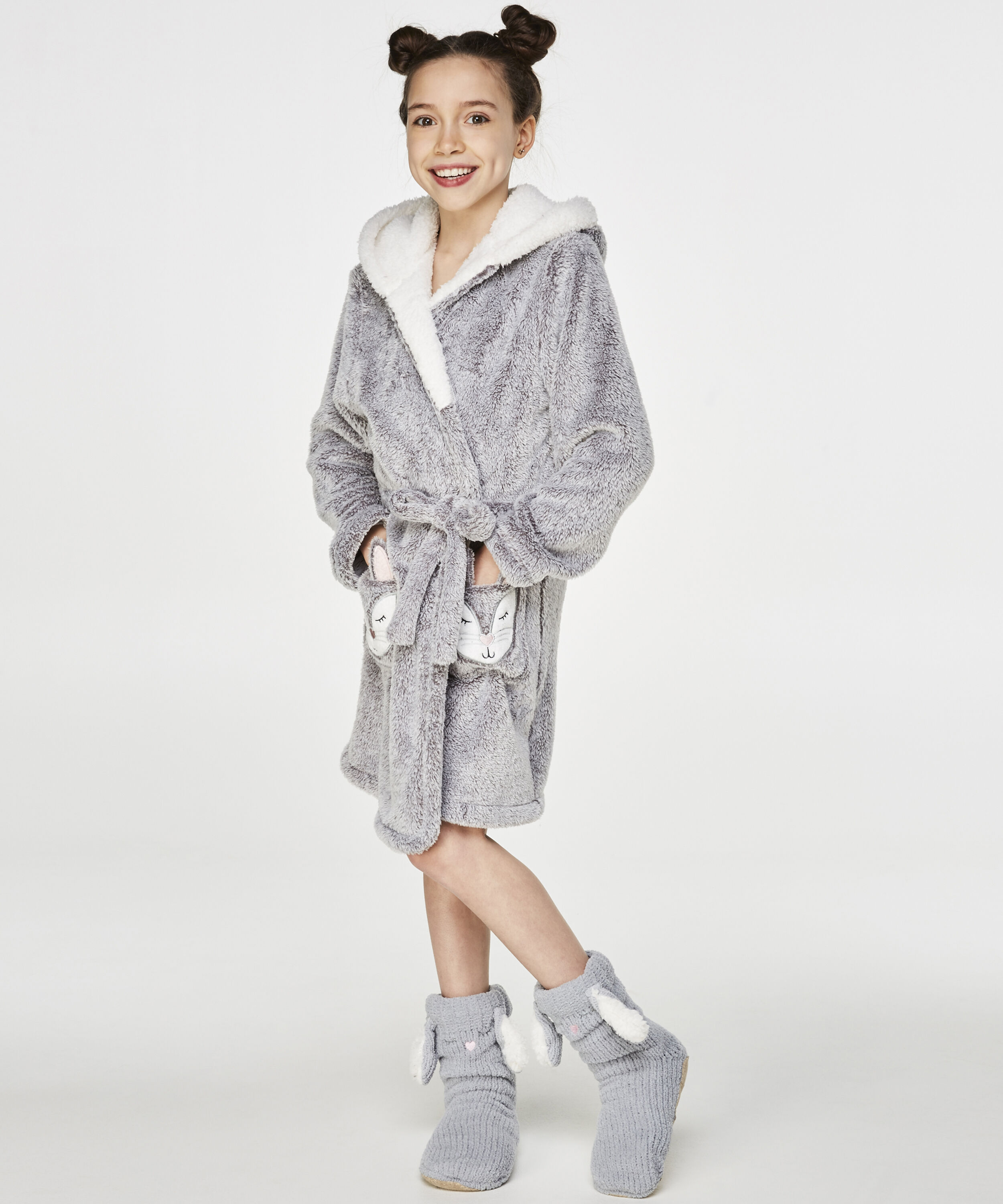 Teens Fleece Bathrobe, Grey
