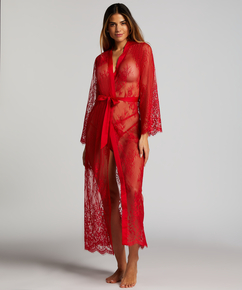 Long Allover Lace Kimono, Red