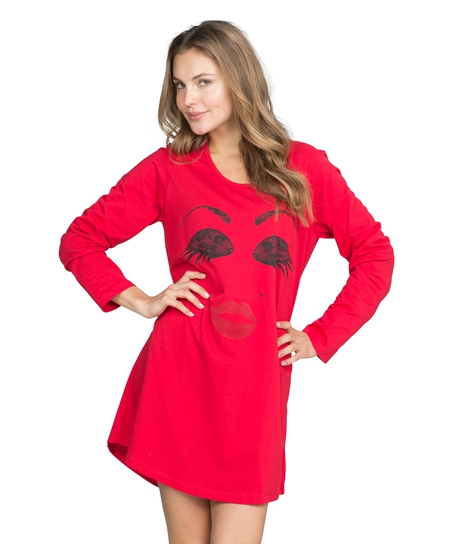 Nightshirt round neck long sleeves, Red