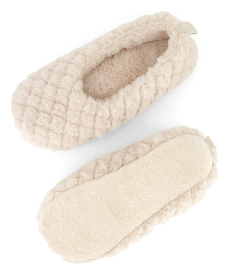 Fluffy Ballerina Slippers, Beige