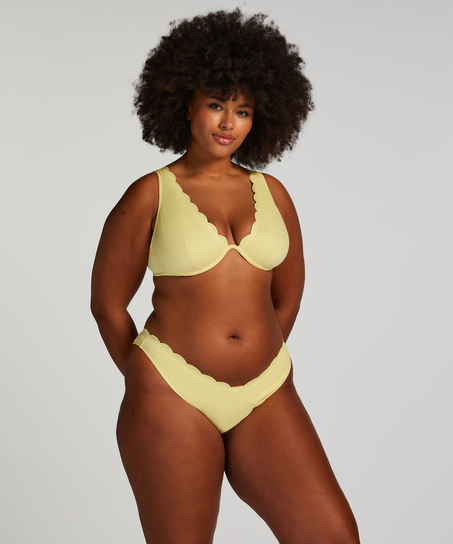 Scallop High-Leg Bikini Bottoms, Yellow