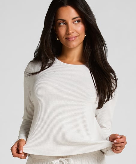 Long-Sleeved Pyjama Top, Beige
