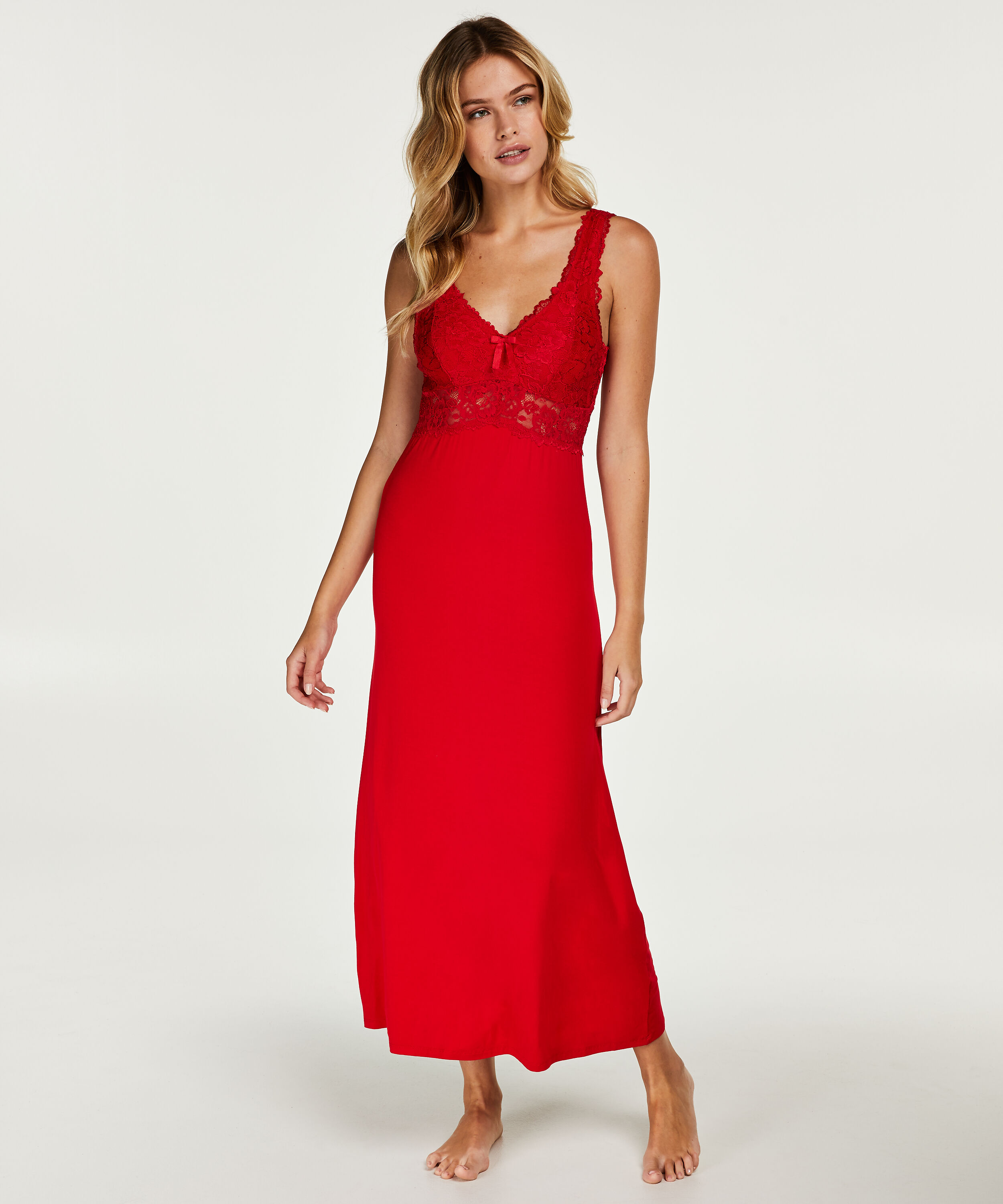 Long slip dress Modal lace, Red