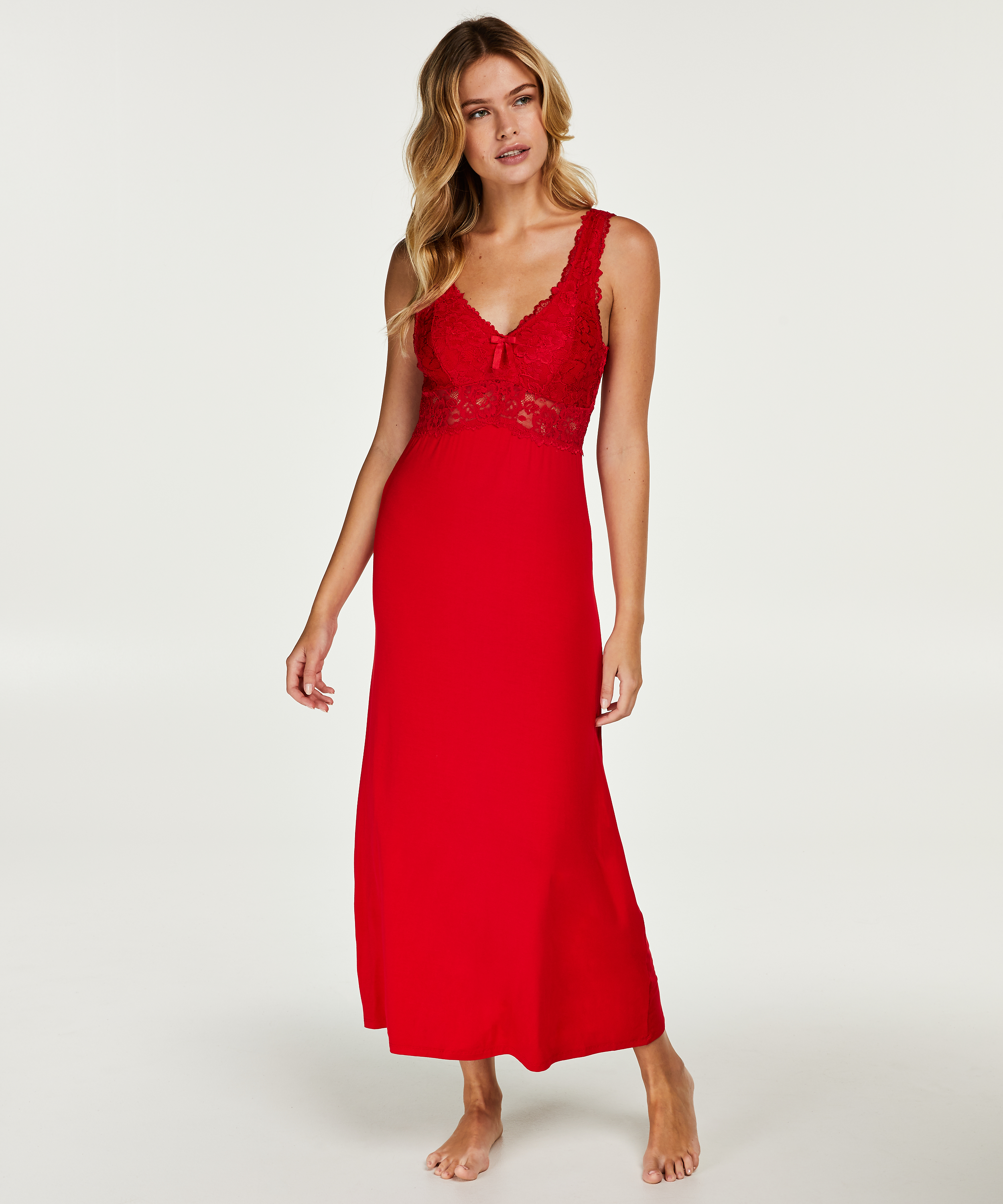 Long slip dress Modal lace, Red, main