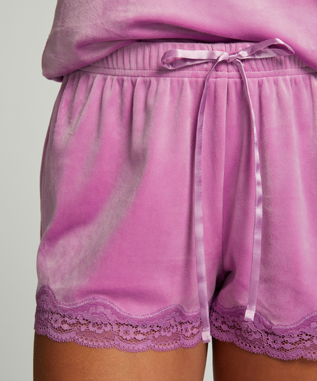 Velvet lace shorts, Pink