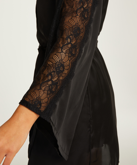 Satin Lace Kimono, Black