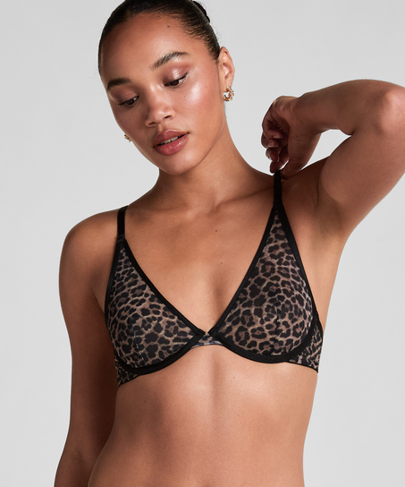 Tara Leopard Non-Padded Underwired Bra, Black