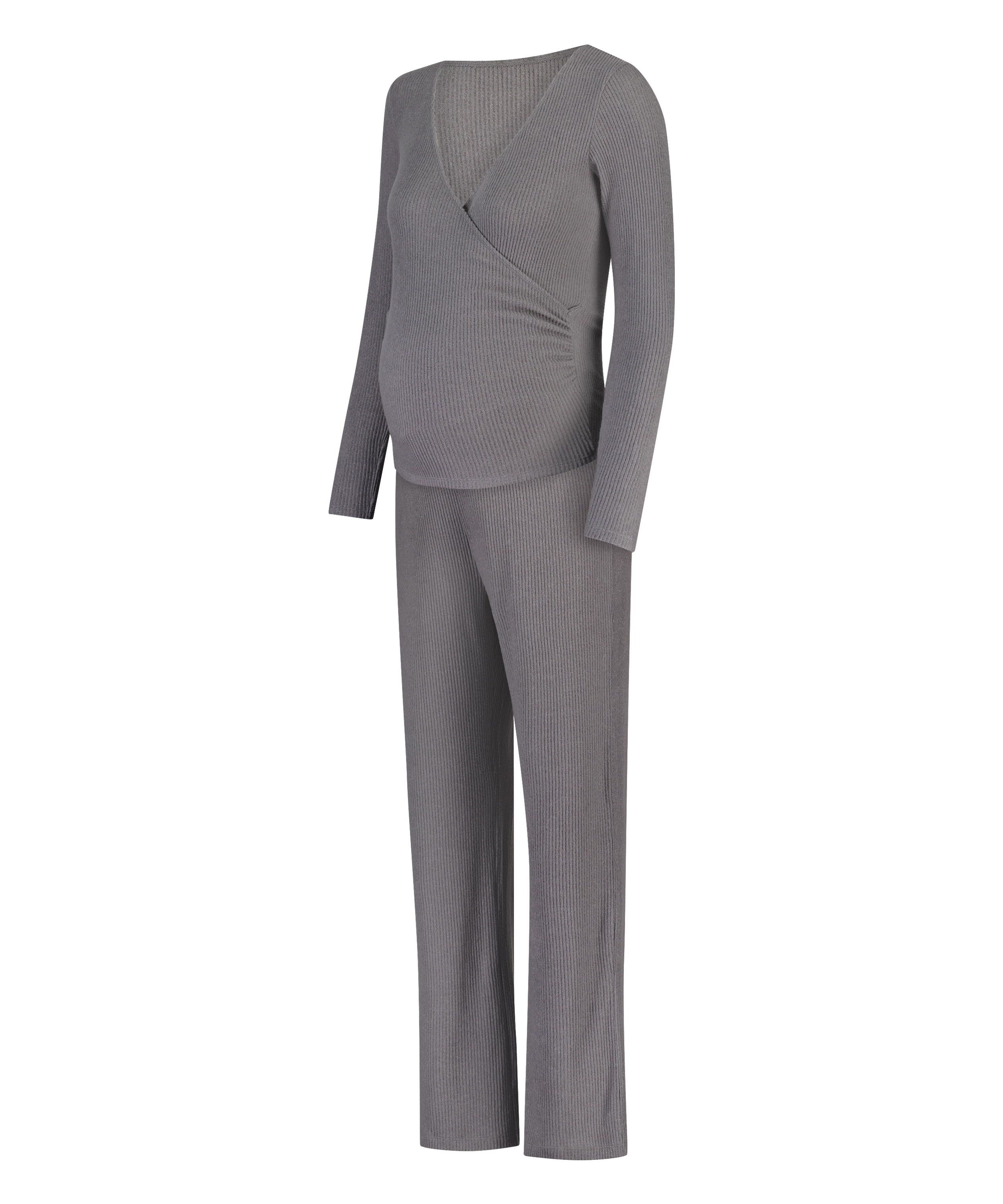 Brushed Rib Maternity Pyjama Set, Grey, main
