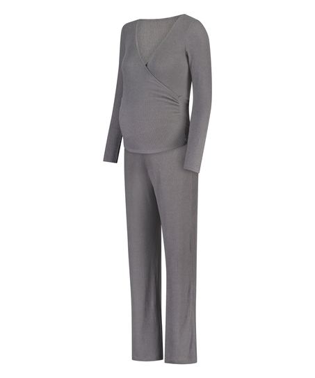 Brushed Rib Maternity Pyjama Set, Grey