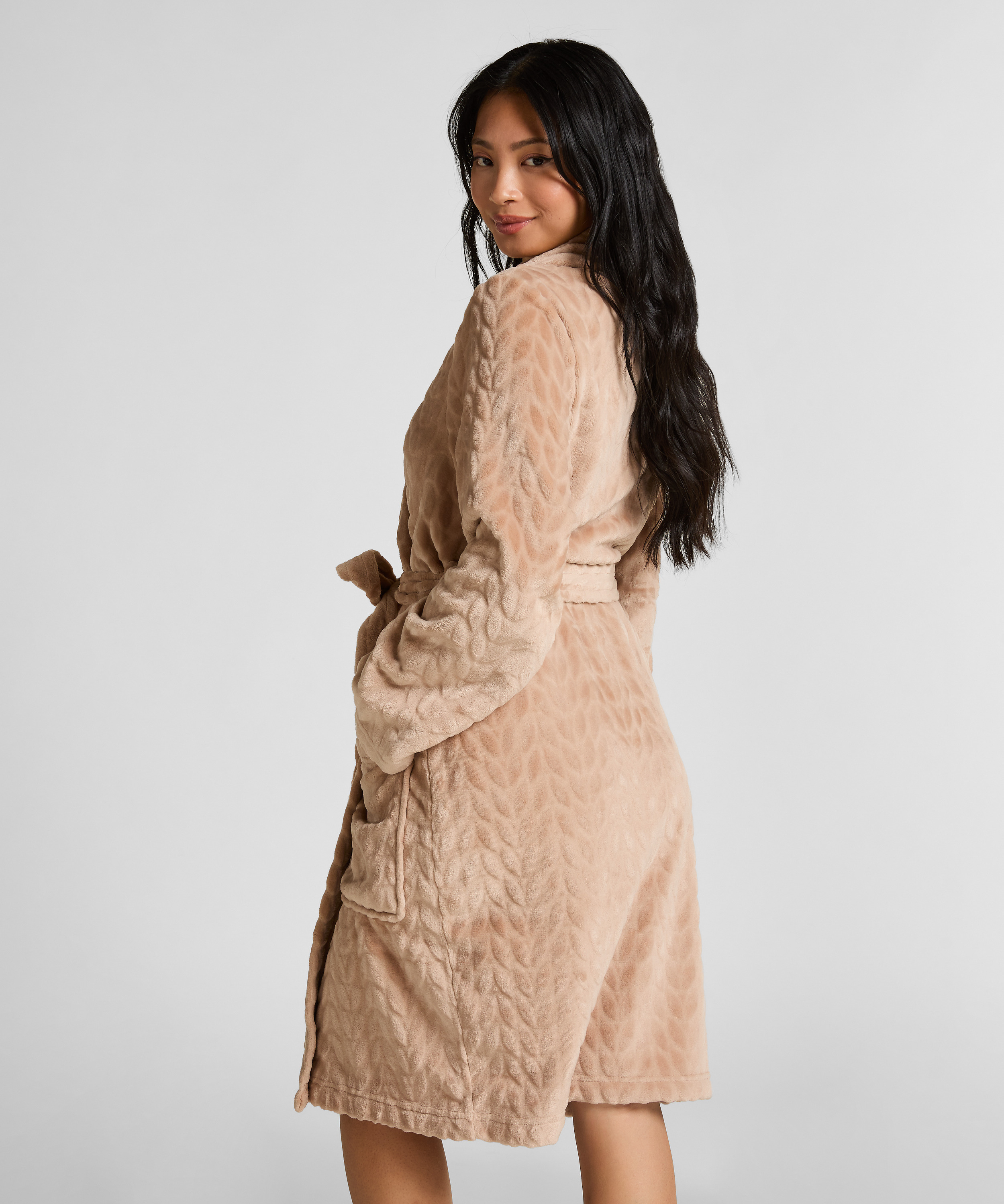 Robe Short Fleece, Beige, main