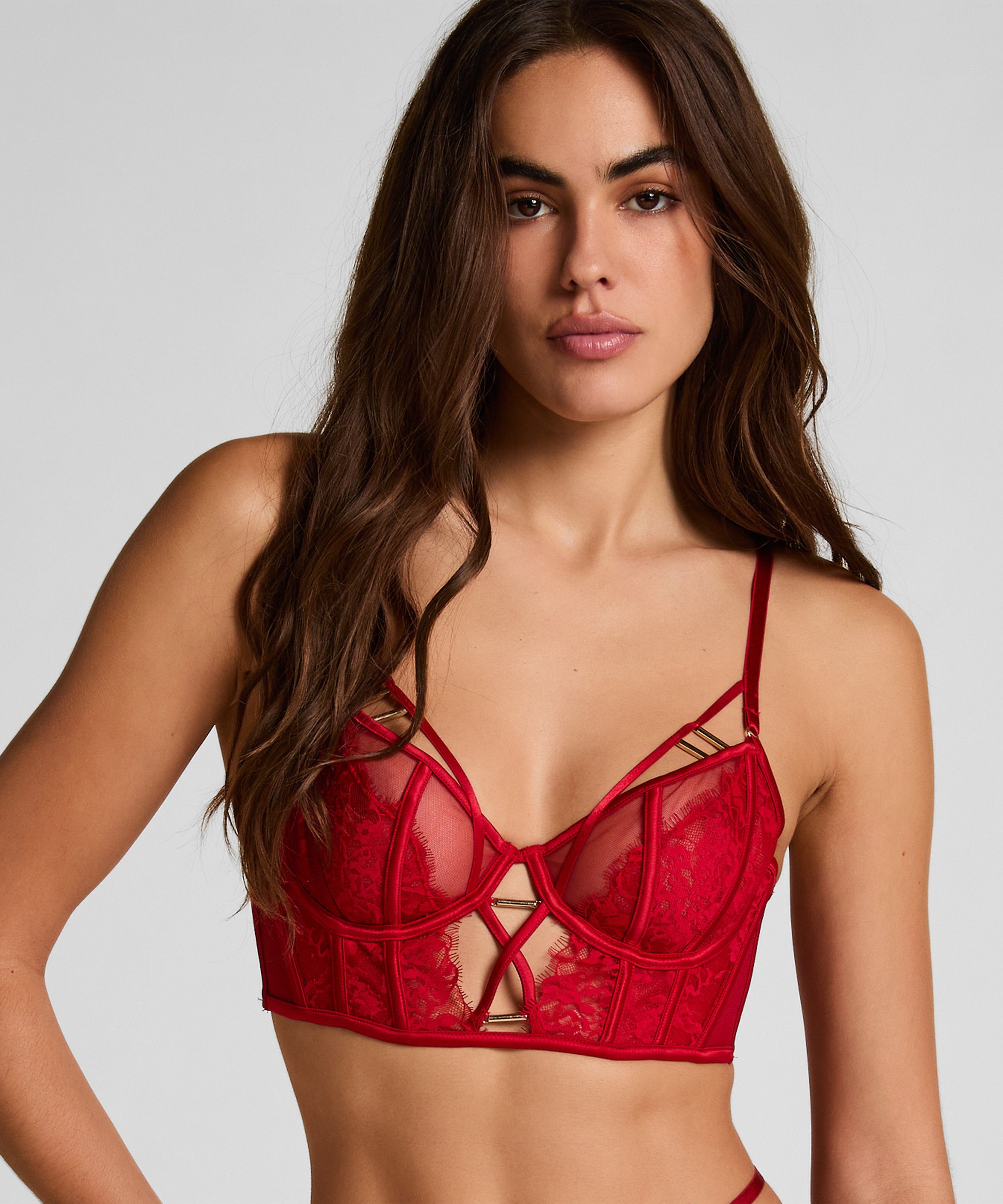 Noeki Non-Padded Longline Underwired Bra, Red, main