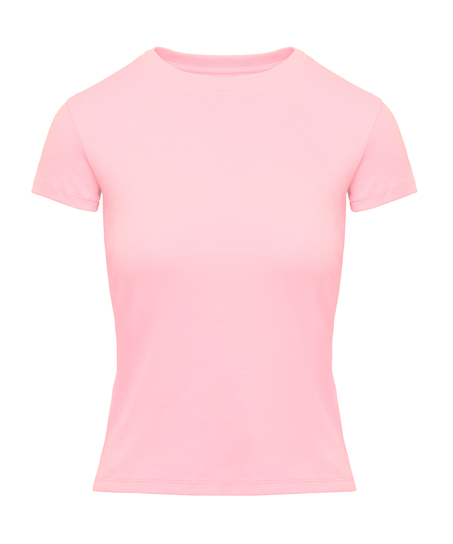 Ribbed Crew Neck Short-Sleeved Pyjama Top, Pink