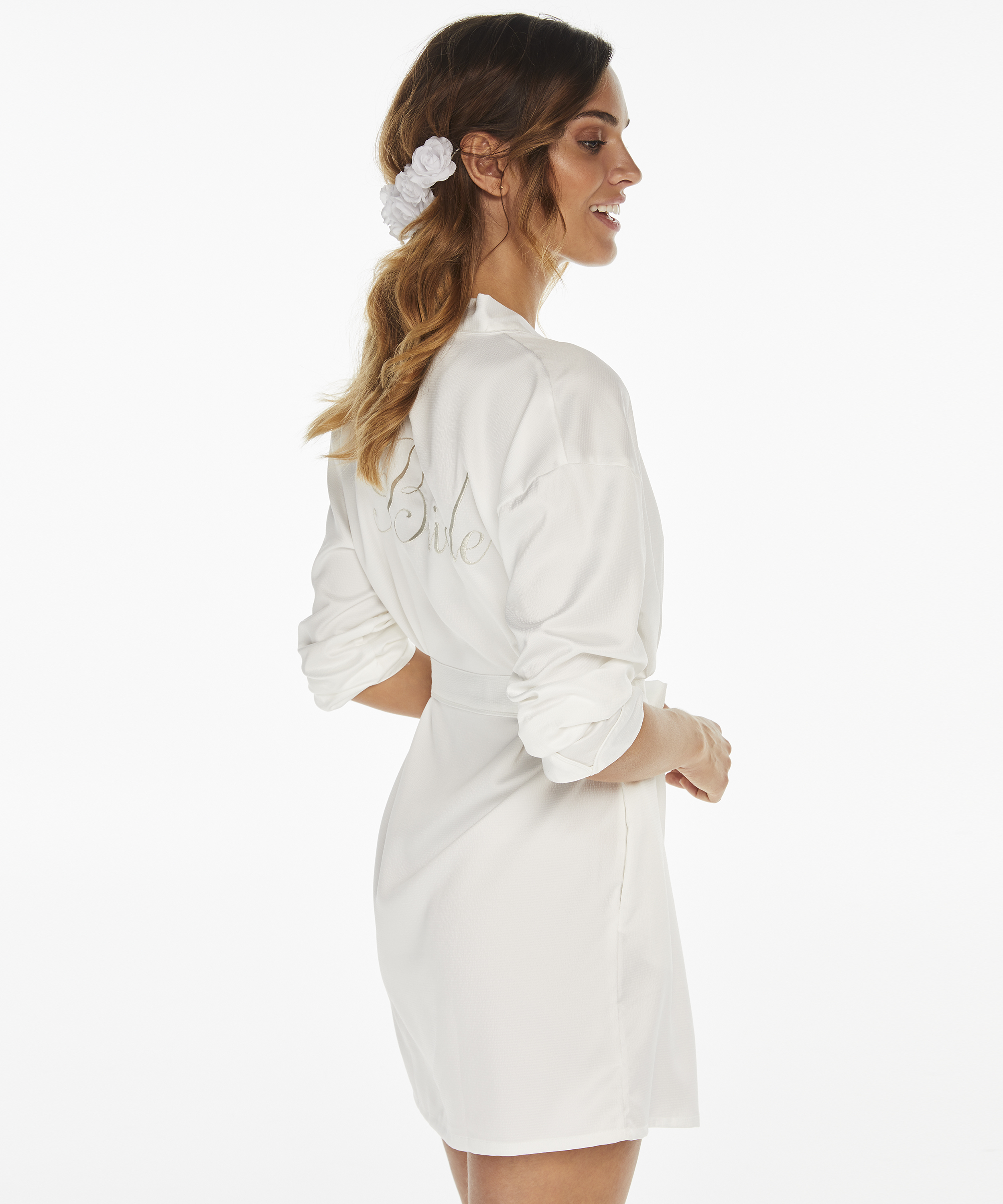 Satin Kimono Bridal, White, main