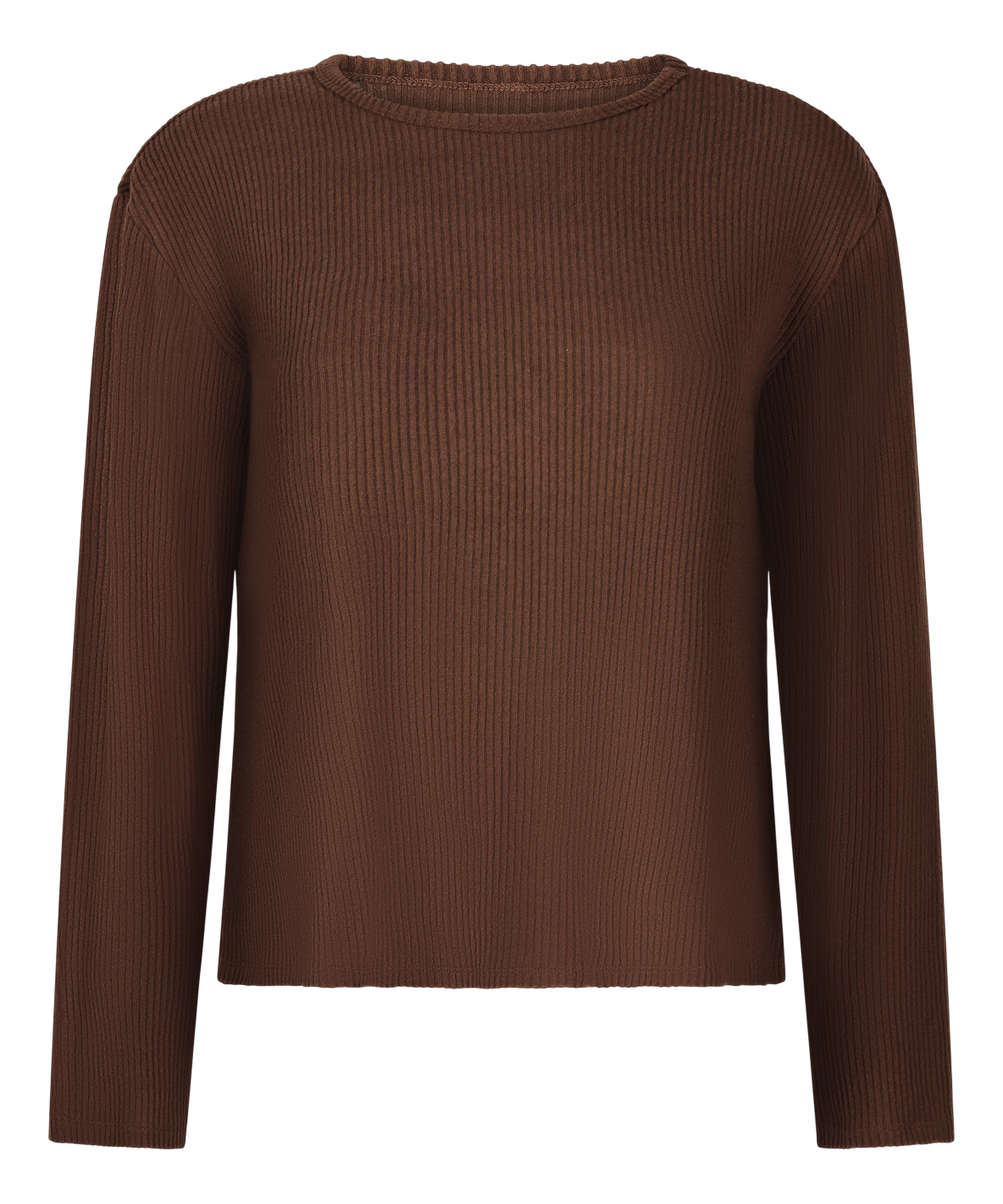 Jersey Long-Sleeved Pyjama Top, Brown, main