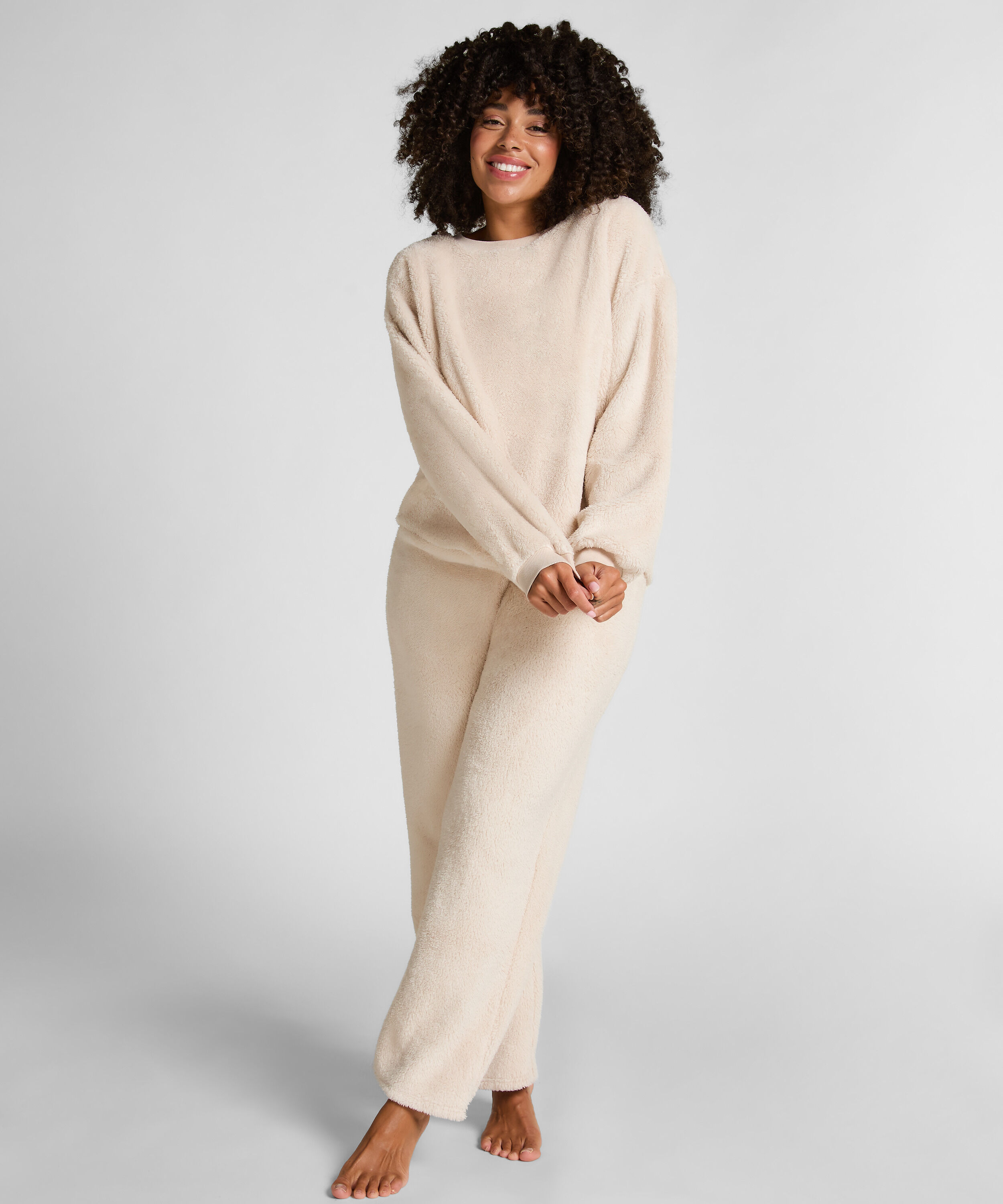 Longsleeved Top Fluffy Fleece, Beige