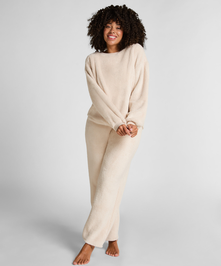 Longsleeved Top Fluffy Fleece, Beige