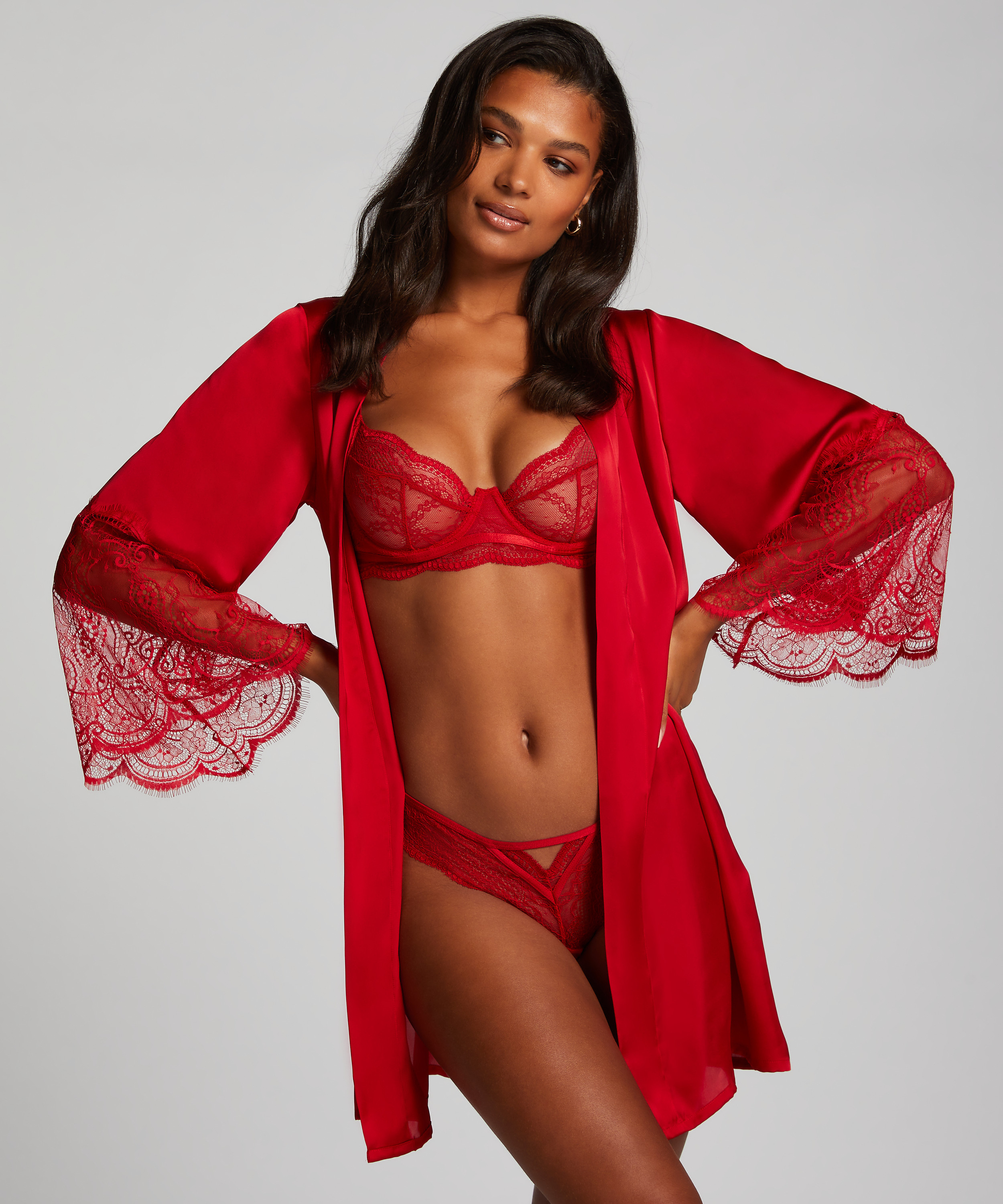 Satin Kimono, Red, main