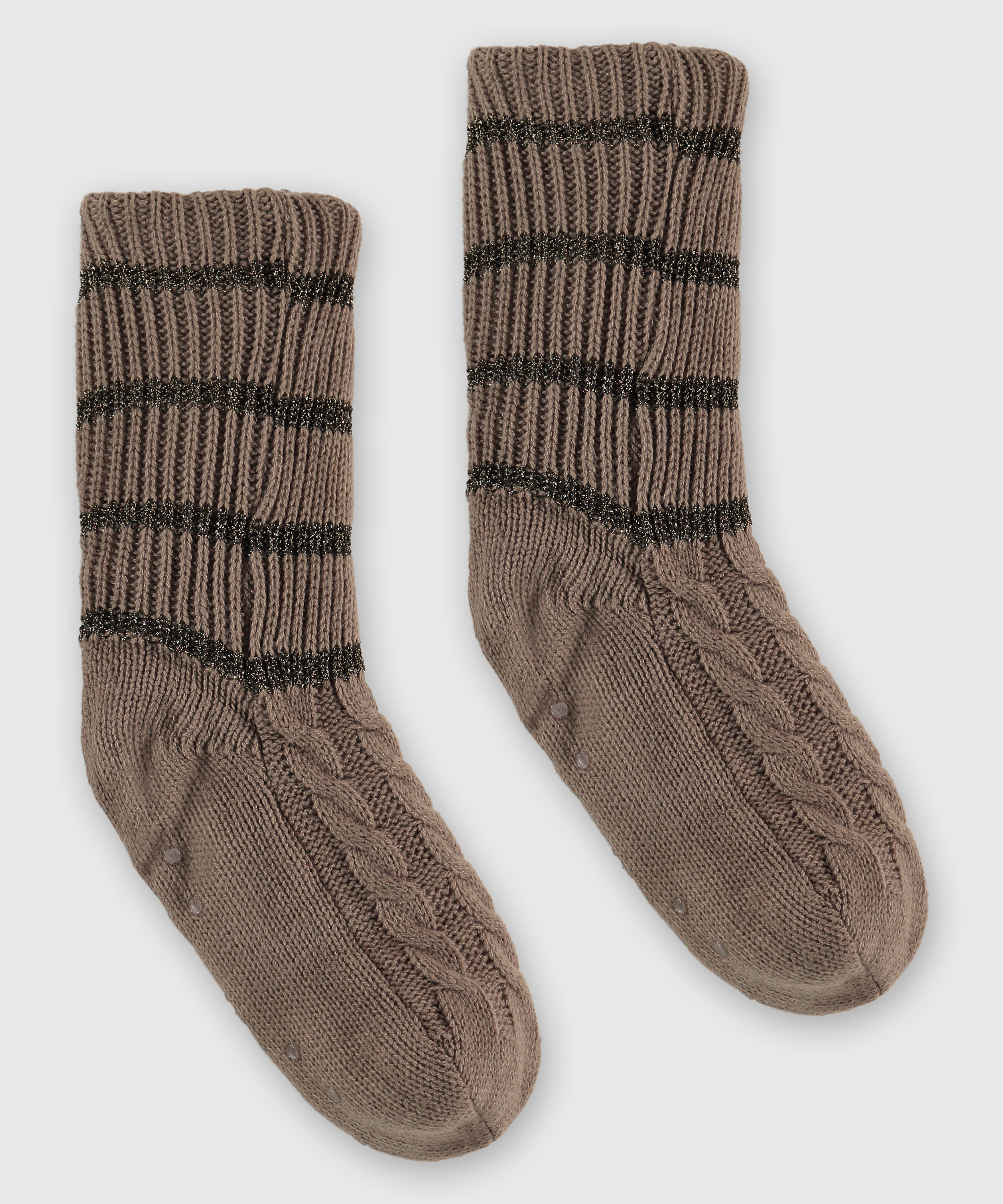 Lurex Knit Socks, Brown, main