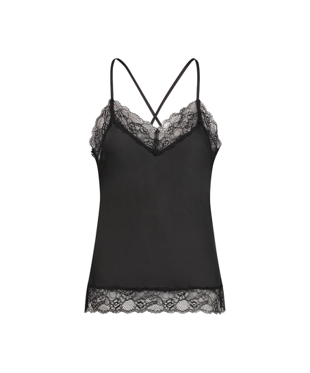 Satin Lace cami top, Black