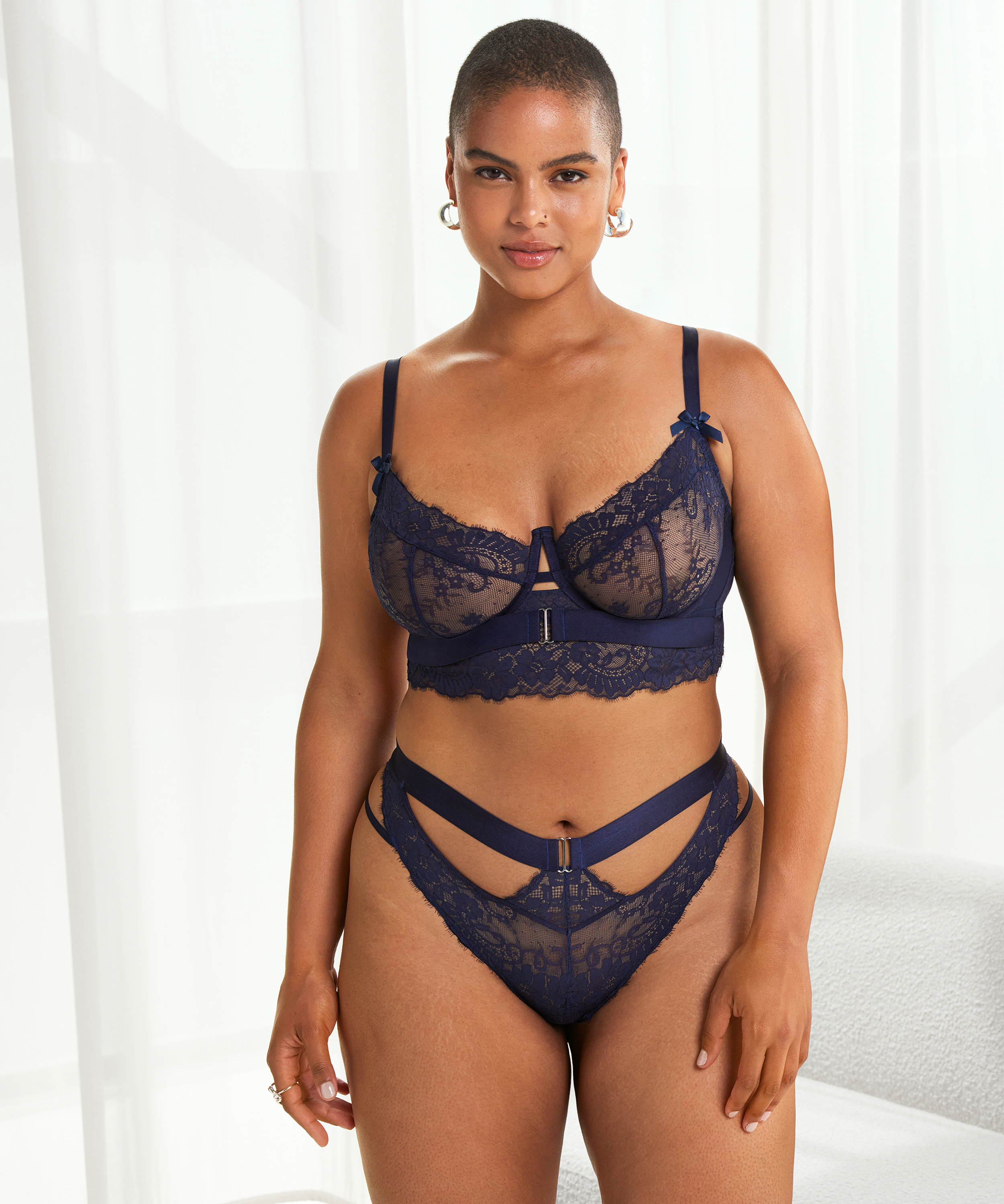 Blossom Non-Padded Underwired Longline Bra, Blue, main