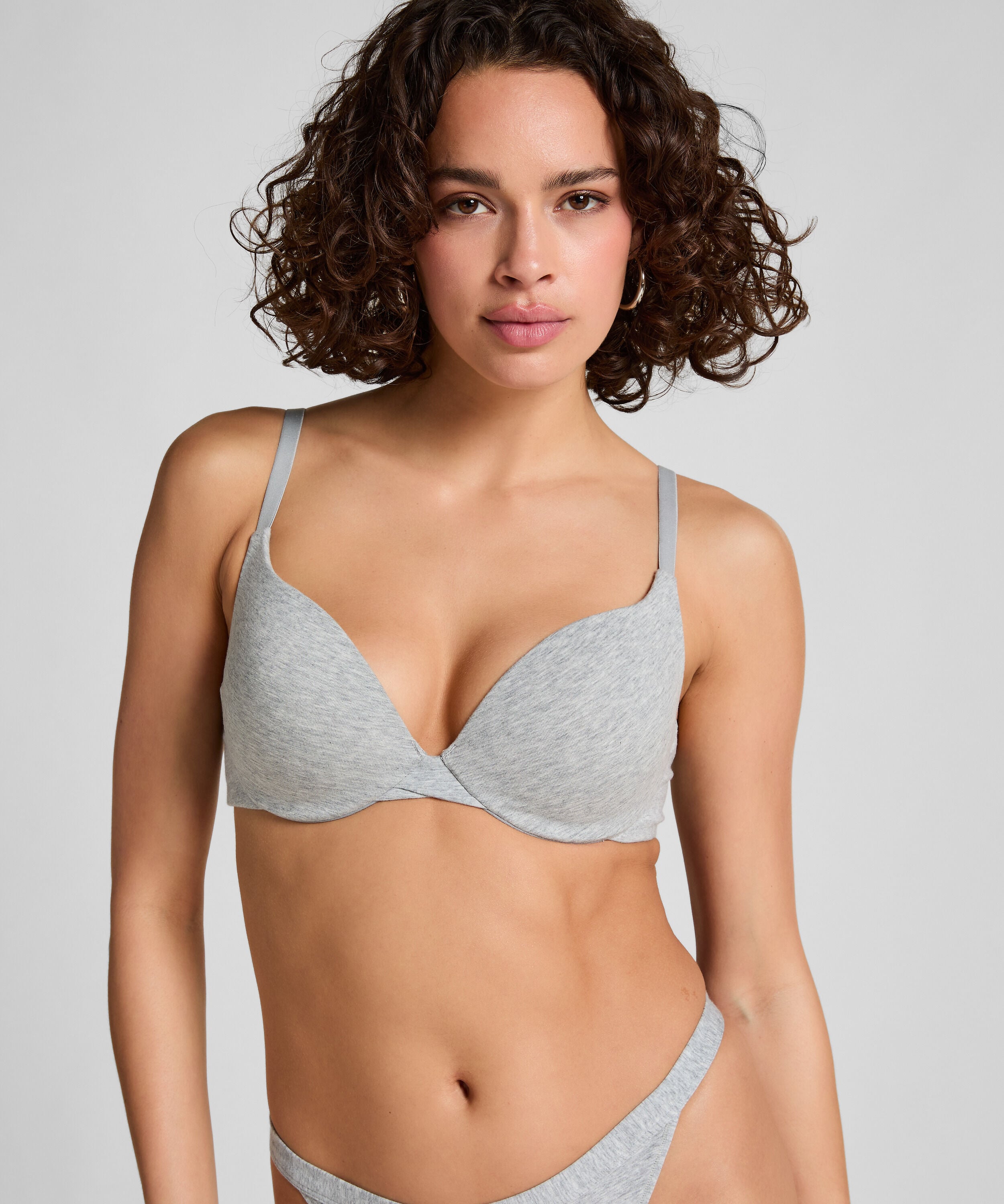 Cotton Padded Underwired Push-Up Bra, Grey Cotton Padded Underwired Push-Up Bra, Grey