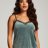 Velours Lace Cami Top, Green