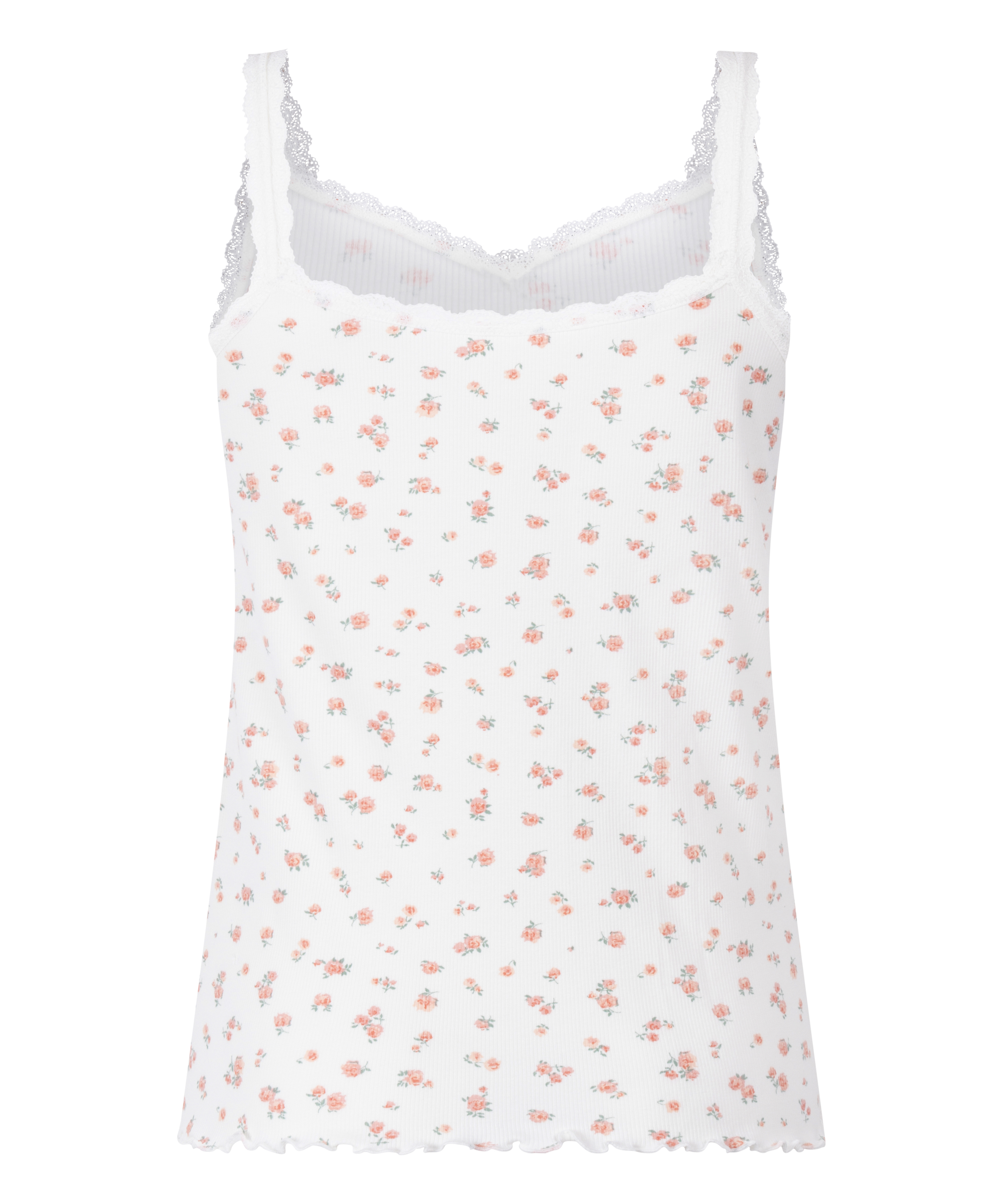 Ribbed Lace Cami, White, main