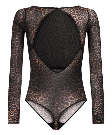 Tara Leopard Long Sleeved Body, Black