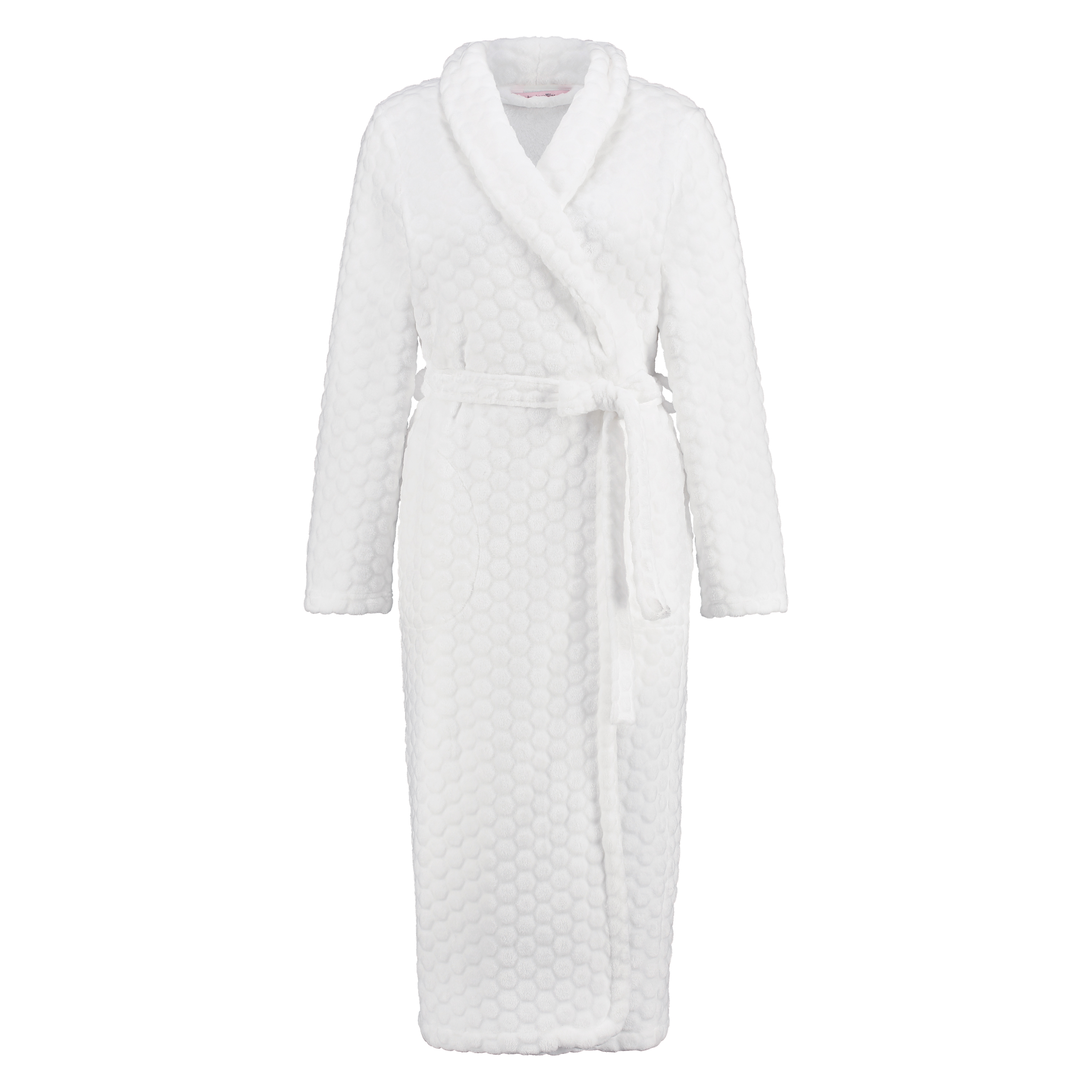 Long Fleece Bathrobe, White, main