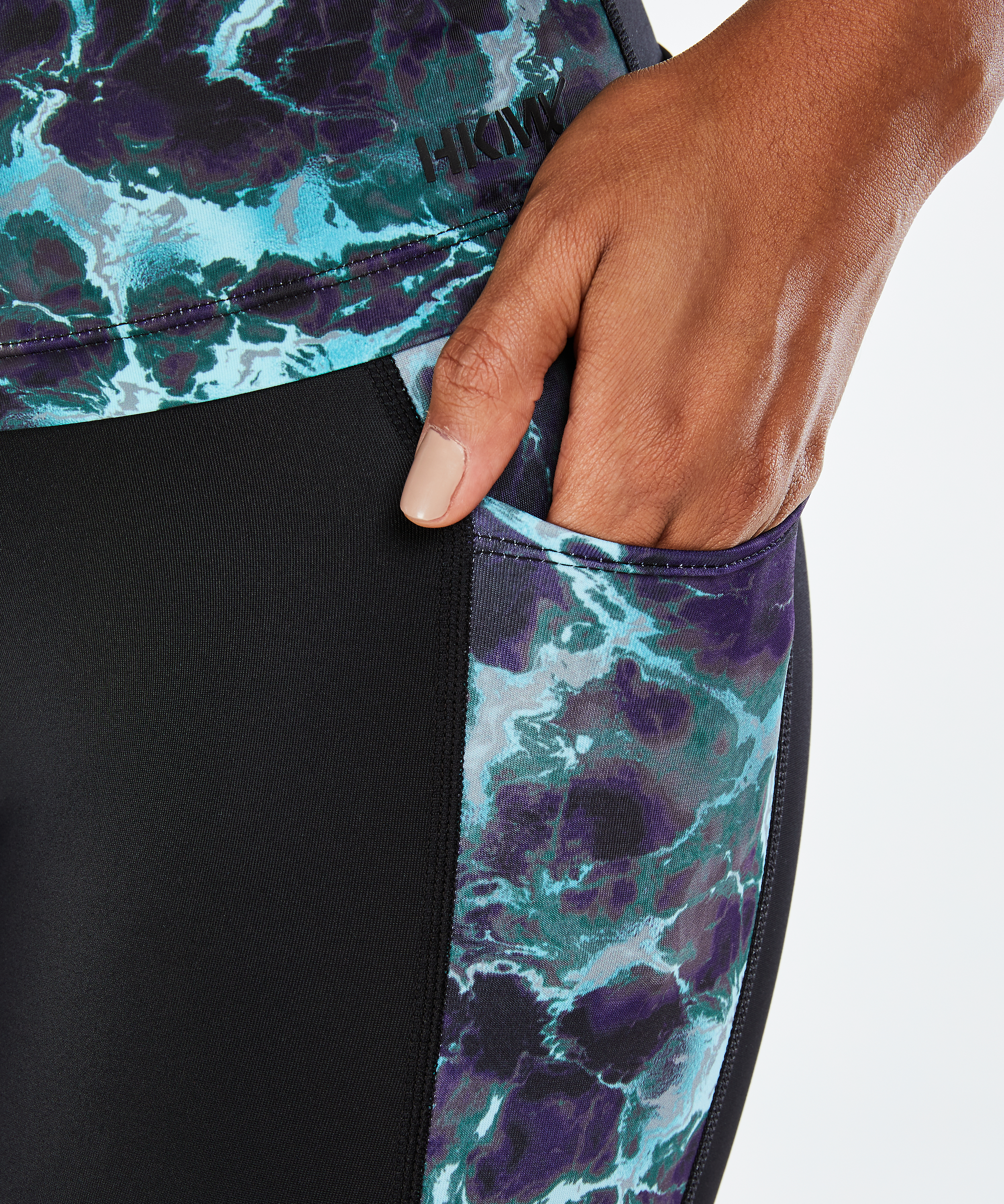 HKMX high-waist sports leggings marble level 3, Blue, main
