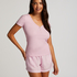 Rib Short-Sleeved Top, Pink