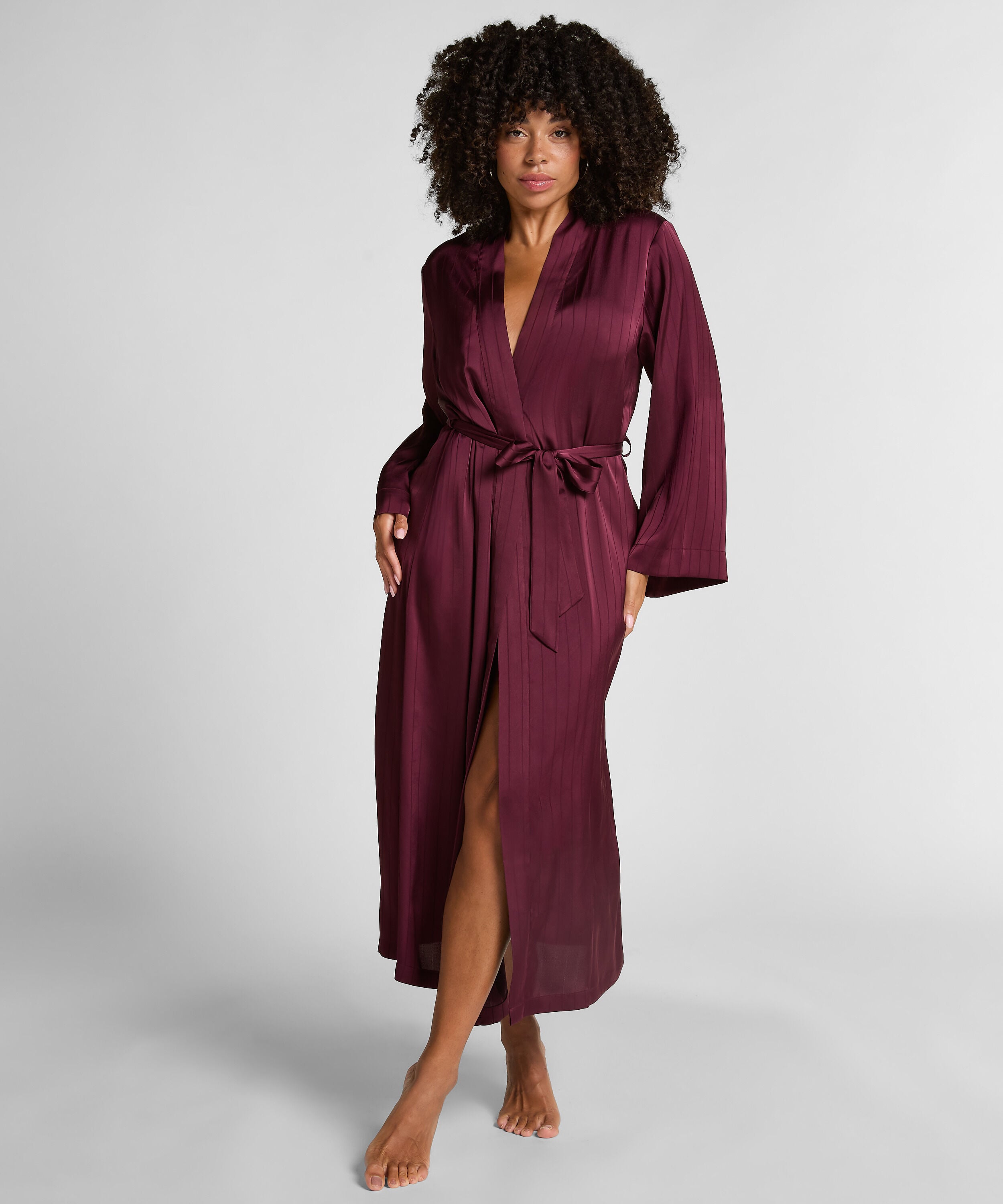 Satin Pinstripe Kimono, Purple Satin Pinstripe Kimono, Purple