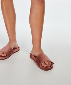 Fake fur velour slippers, Pink