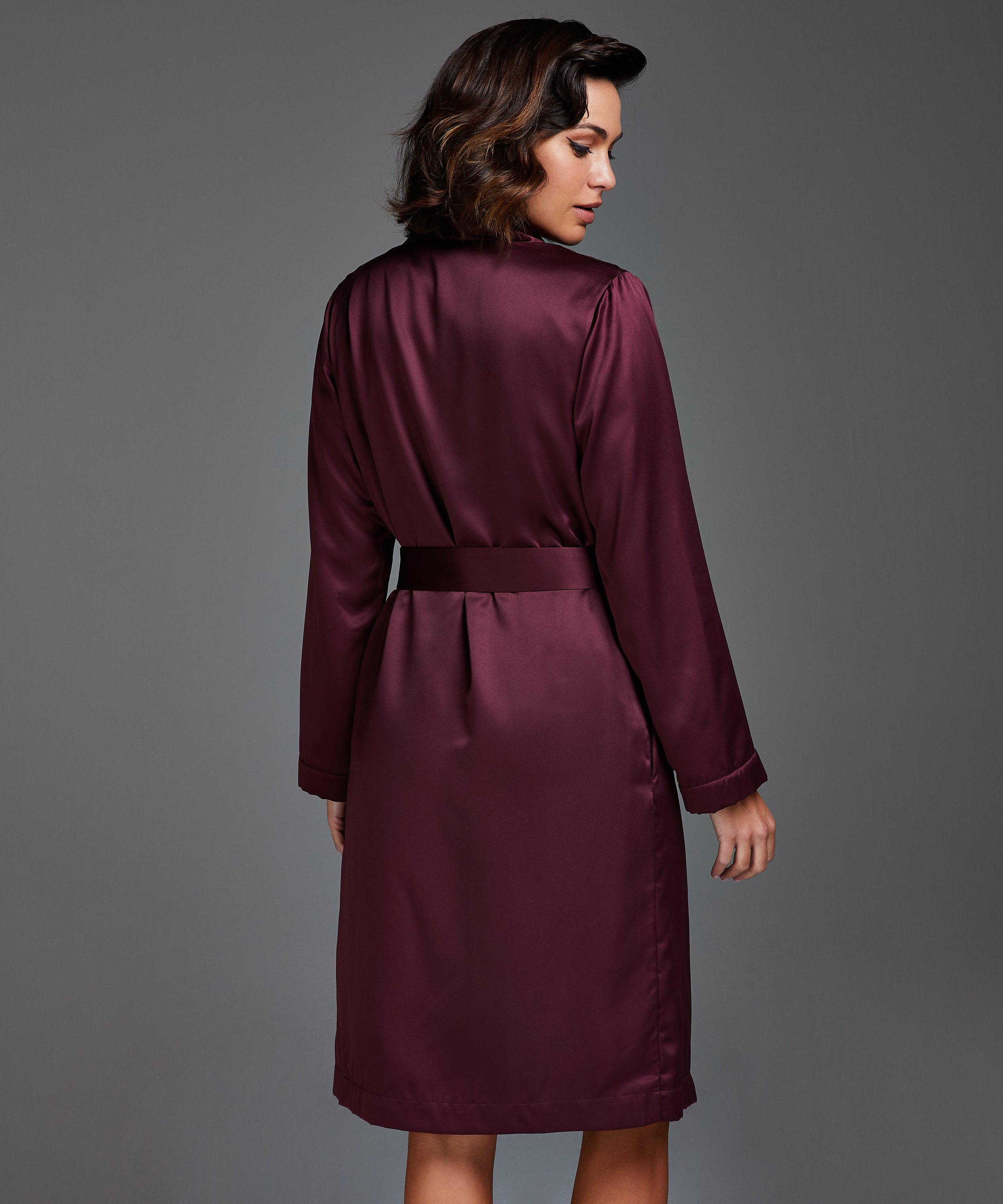 Satin Fleece Bathrobe, Purple, main