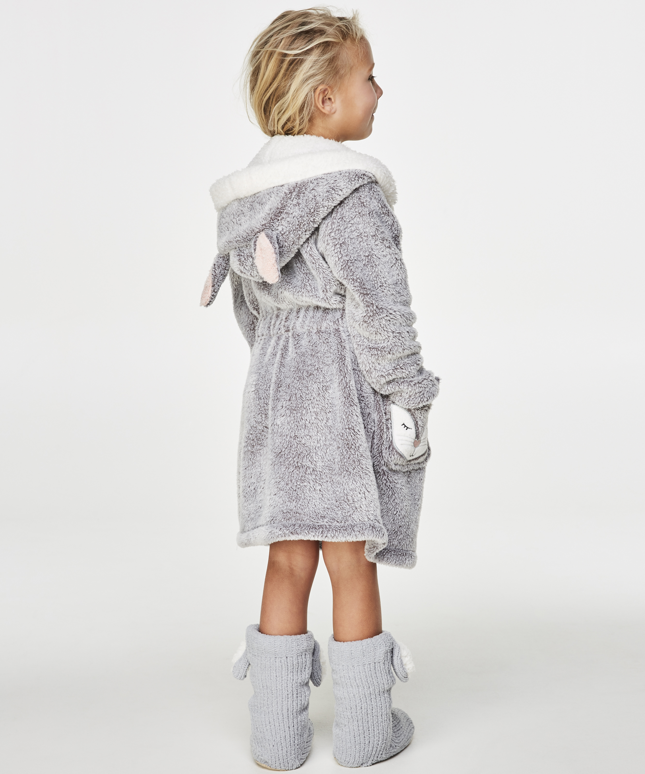 Kids Fleece Bathrobe, Grey, main